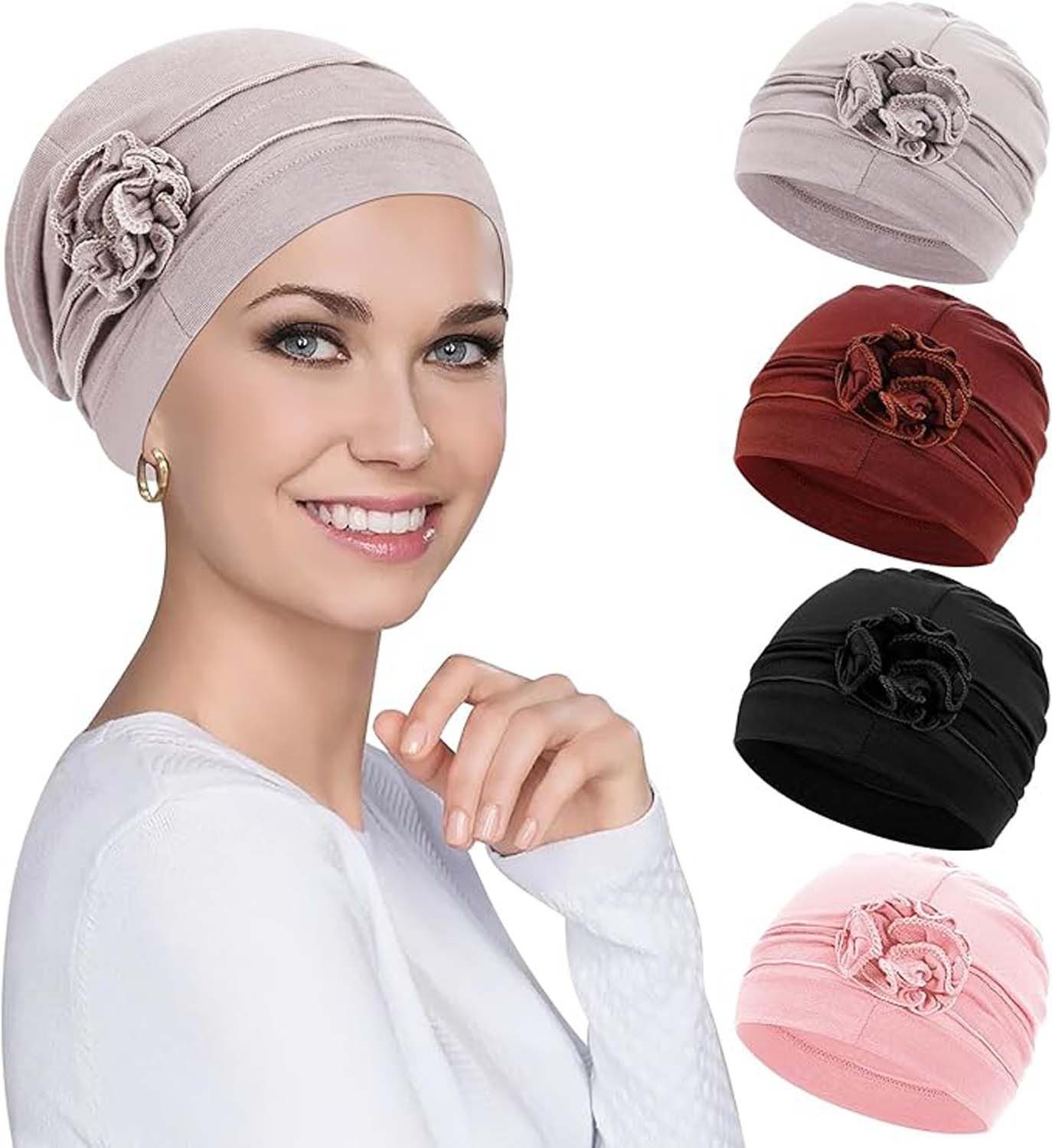 nsihing Kopftuch 4-teiliges Chemo-Kopfbedeckungsset für Damen, atmungsaktive