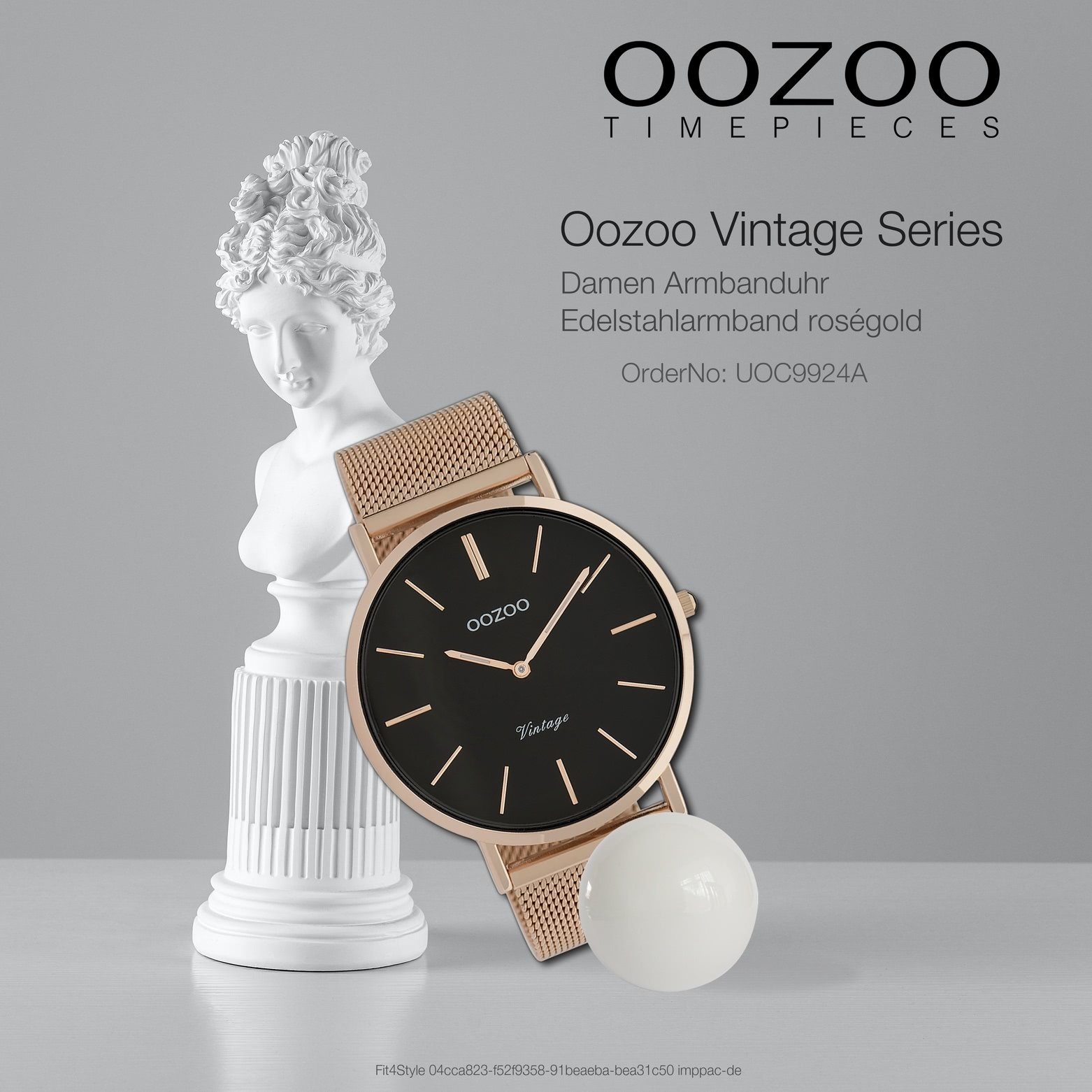 roségold rund, 44mm) OOZOO Quarzuhr Analog, Armbanduhr Oozoo Damenuhr groß Edelstahlarmband, (ca. Damen Fashion-Style