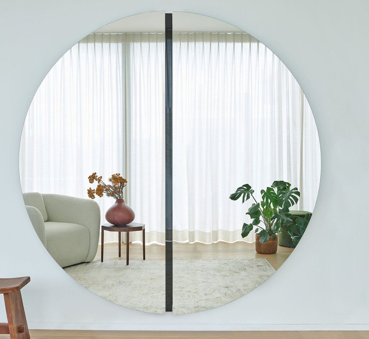 Spiegel Luxus Spiegel Schwarz 200 x 3,5 x H. 200 cm - Runder Wandspiegel - Wohnzimmer Hotel Restaurant Boutique Spiegel