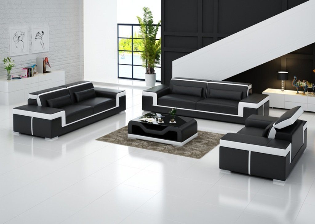 Sitzer Polster Sofas Couch, 3+1+1 Europe JVmoebel Sofagarnitur Schwarz Set in Made Sofa Design