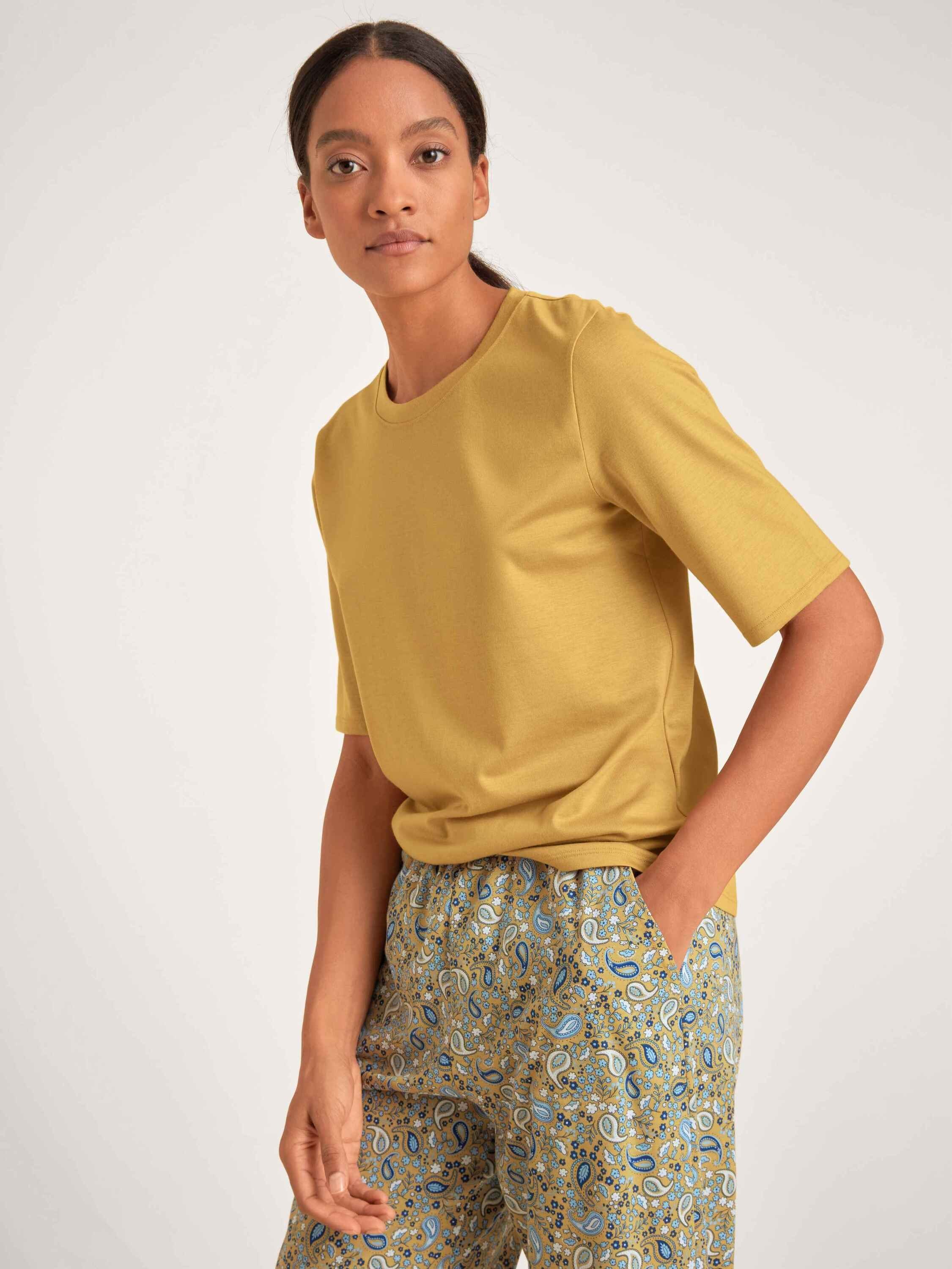 Kurzarm-Shirt CALIDA sautere yellow Kurzarmshirt (1-tlg)