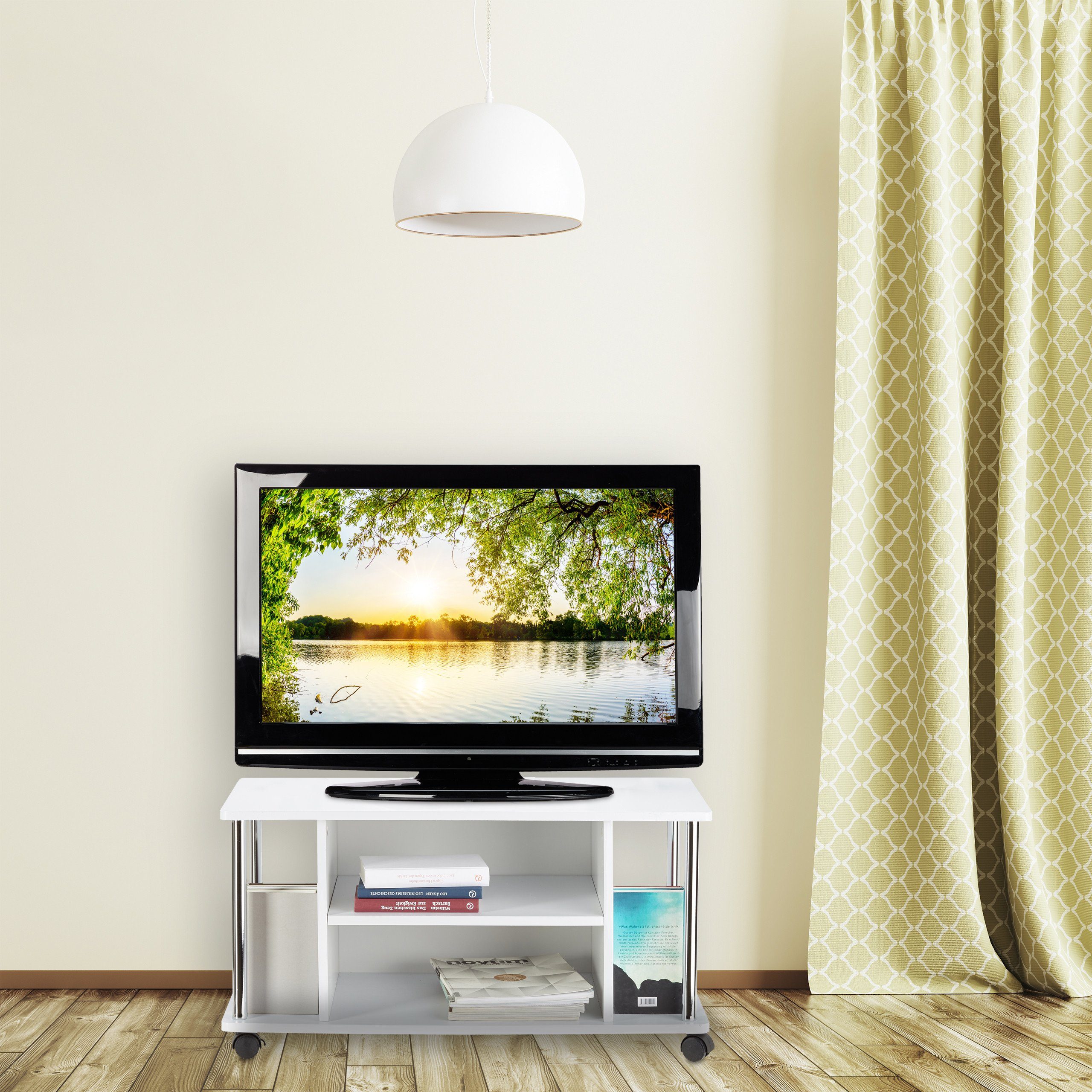 relaxdays TV-Regal Fernsehtisch weiß mit Rollen günstig online kaufen