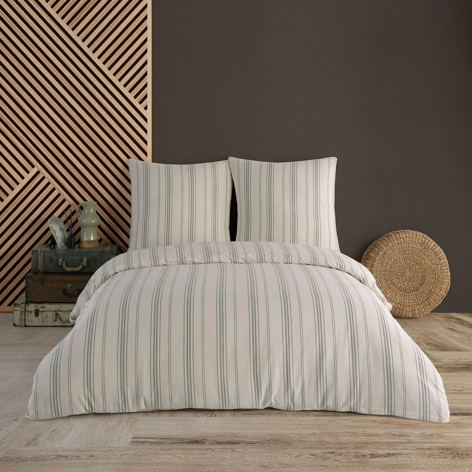 Buymax Bettwäsche Luxury Natur Bettwäsche, Yarn Dyed: 100% Baumwolle, 3 teilig, 200x200 cm, Bettbezug-Set, Reißverschluss, Premium Qualität, Weiß