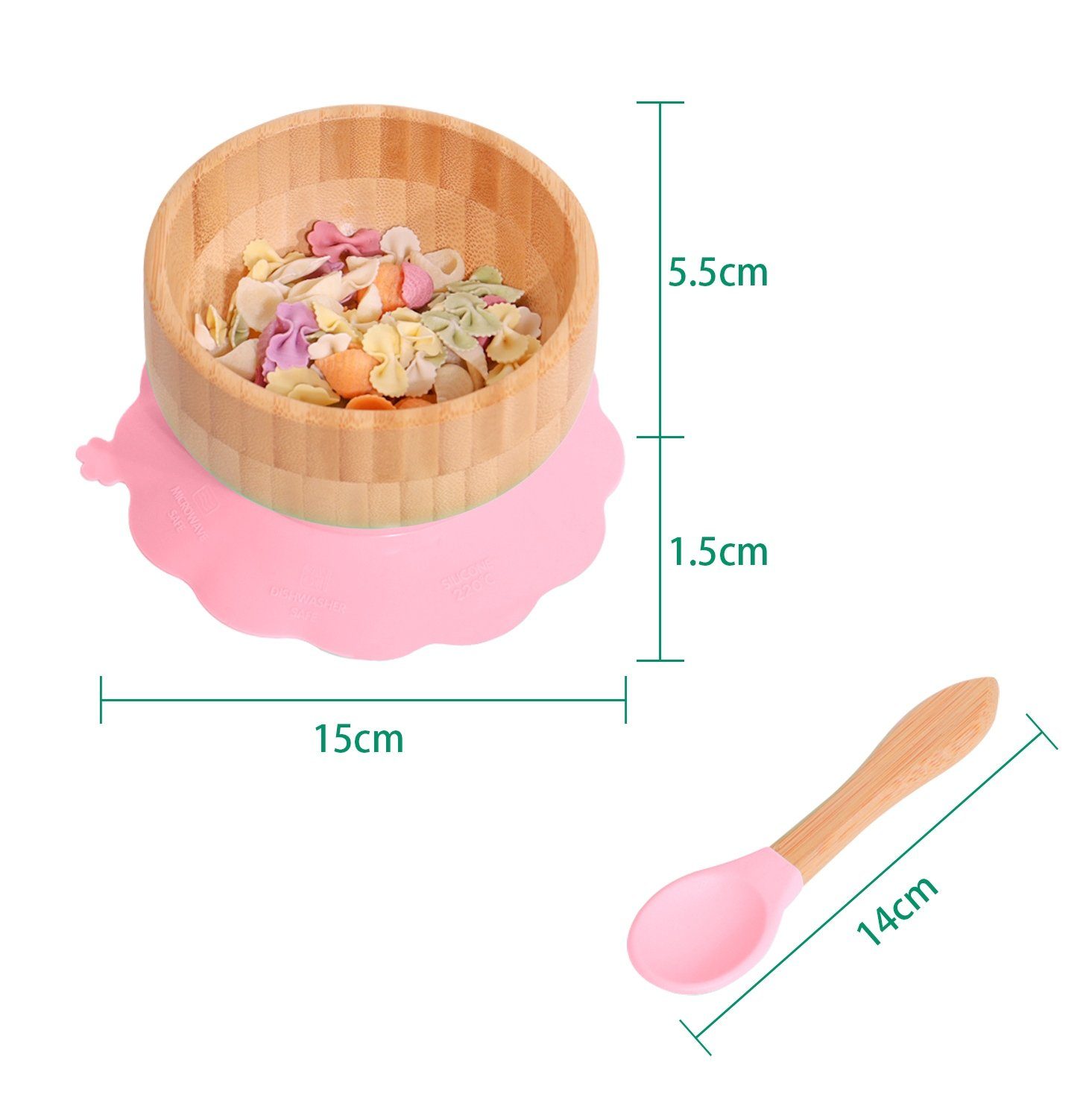 Essen und (Baby Bambusschüssel Füttern Babyschale, Kleinkindern Zum Löffel Babys und Bambusschalen-Set in Intirilife mit von und Rosa), Saugnapf