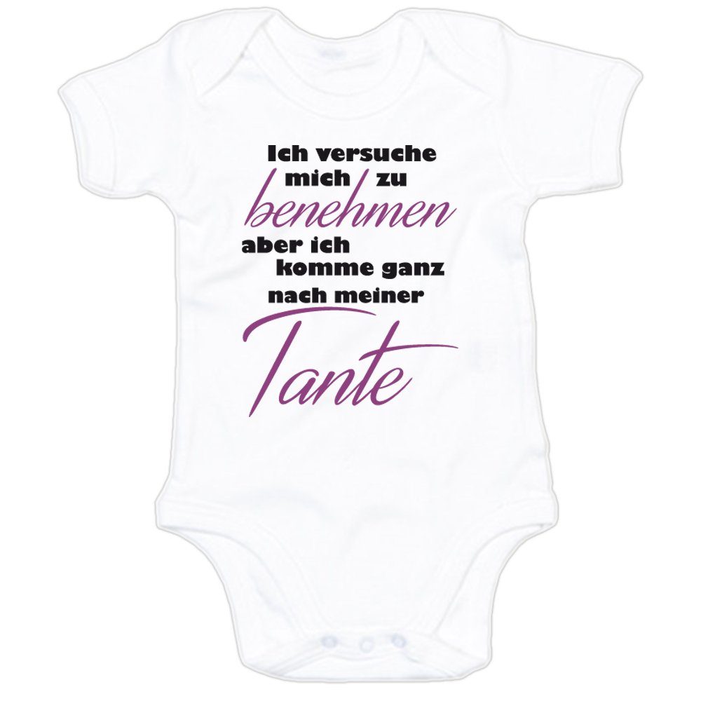 G-graphics Kurzarmbody Ich versuche mich zu benehmen, aber komme ganz nach meiner Tante Baby Body mit Spruch / Sprüche / Print / Motiv
