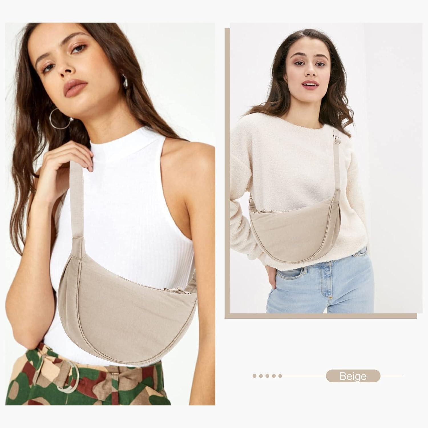 LuxusKollektion Umhängetasche Damen Halbmond Crossbody Tasche in Beige 31x16x9cm