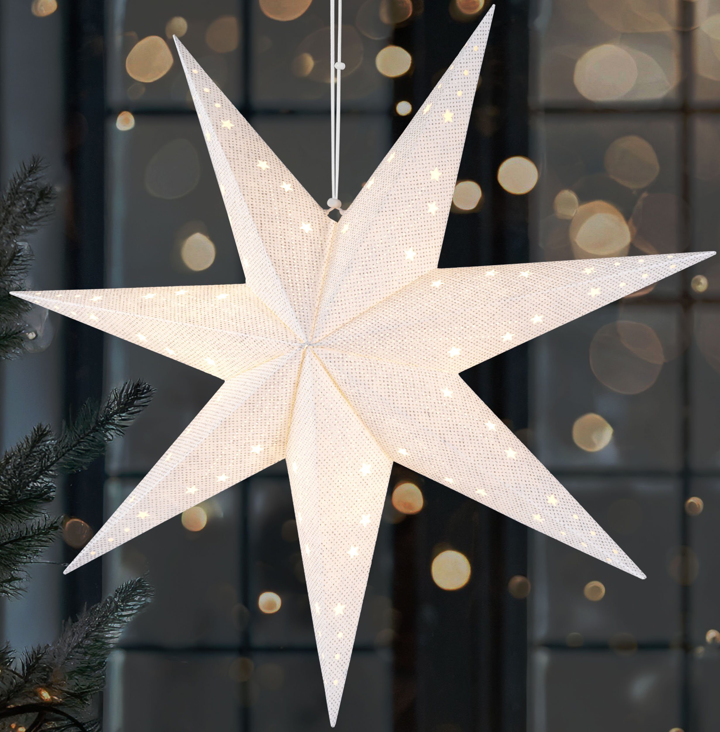 BRUBAKER LED Stern Spitzen, - Hängend Aufhängen fest integriert, Leuchtstern Weihnachtsstern Warmweiß, mit Deko LED Papierstern und cm Fenster Batteriebetrieben, Beleuchtet, Adventsstern 3D - 60 7 zum