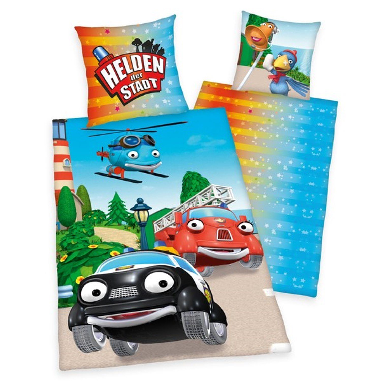Herding Kinderbettwäsche Herding Bettwäsche Helden der Stadt 80 x 80 und 135 x 200 cm, 1 teilig, Langlebig