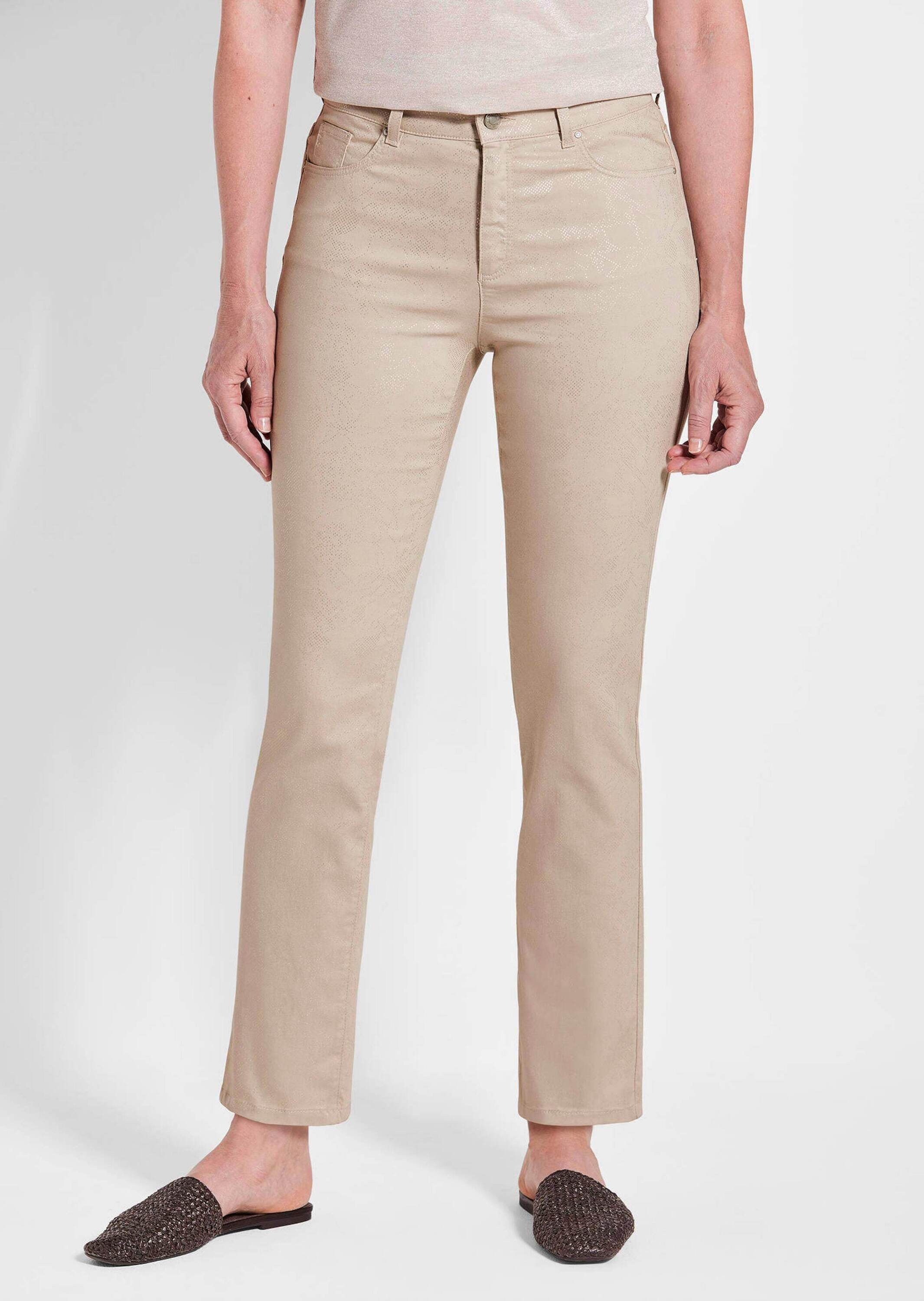 GOLDNER Stoffhose Knöchellange Jeans CARLA in Braun Slim Fit Jeans, Blumenmuster, Formbund, elastisch, bequem