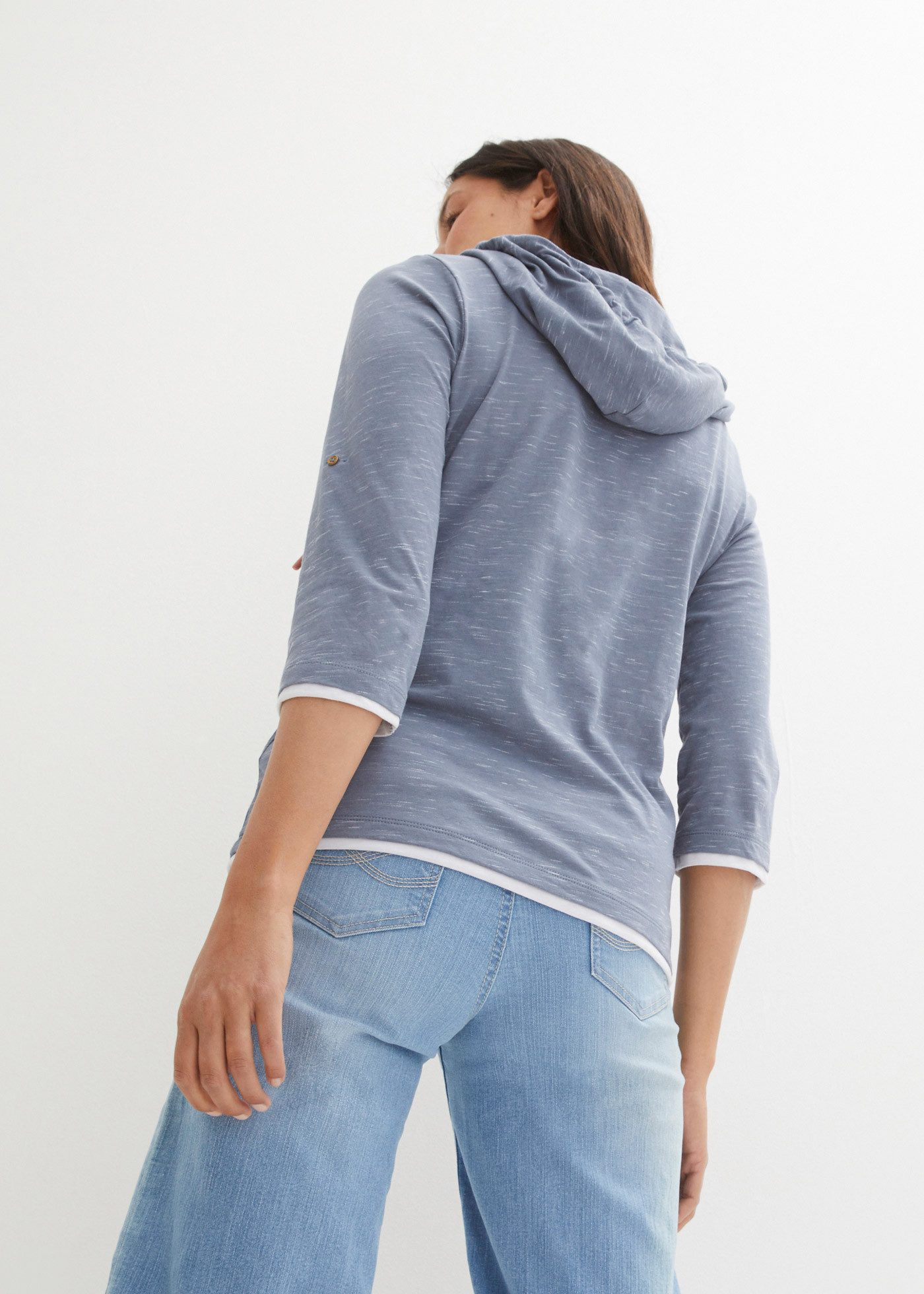 bonprix T-Shirt (2-tlg) mit Kapuze im 2-1-Lock, in melierter Optik günstig online kaufen