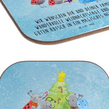 Mr. & Mrs. Panda Getränkeuntersetzer Weihnachten Smörle - Eisblau - Geschenk, Glasuntersetzer, Tannennadel, 1-tlg., Handgezeichnete Motive