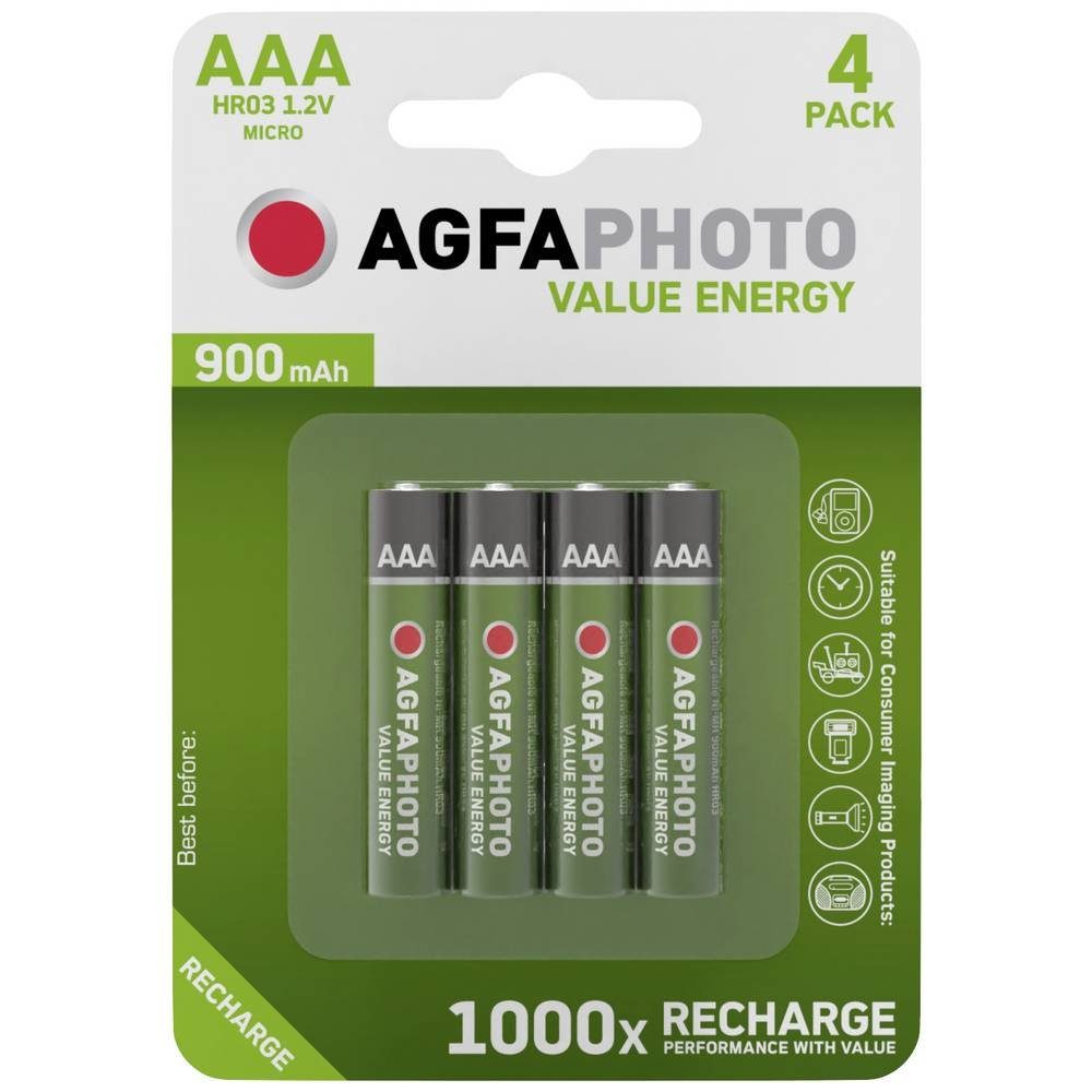 AgfaPhoto Agfa NiMH Micro-Akkus 900 mAh, 4er 802756 Akku