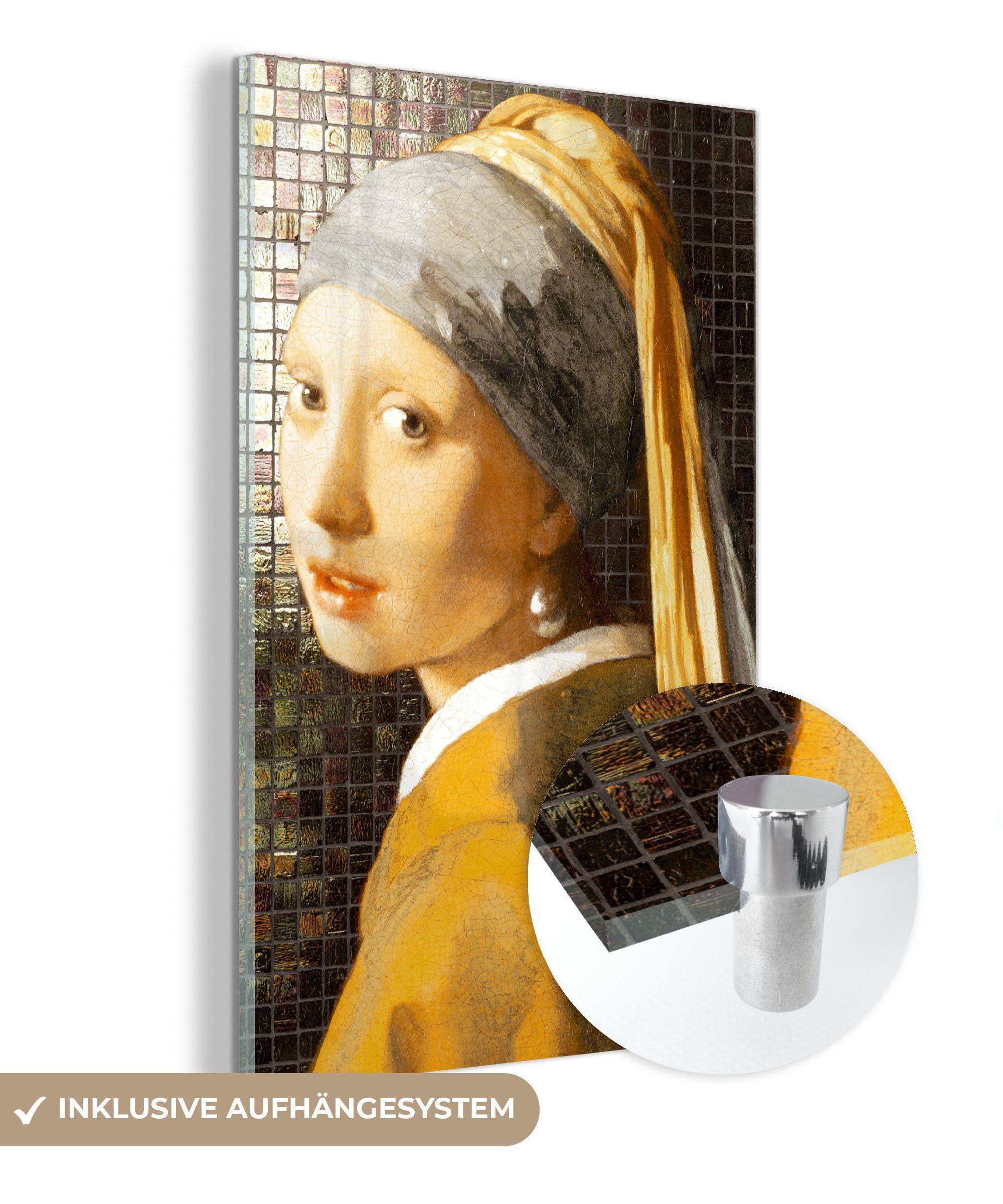 MuchoWow Acrylglasbild Mädchen mit Perlenohrring - Johannes Vermeer - Mosaik, (1 St), Glasbilder - Bilder auf Glas Wandbild - Foto auf Glas - Wanddekoration