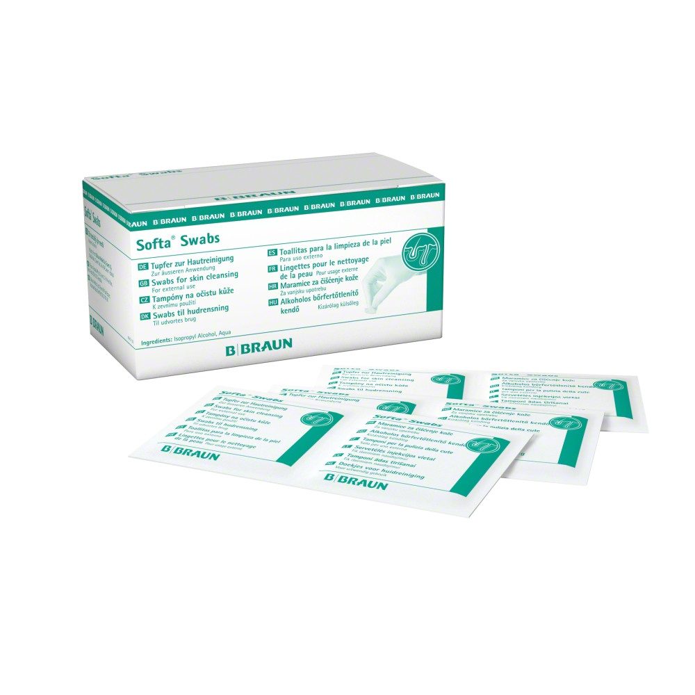 DocMed Softa Swabs - B.Braun Hand-Desinfektionsmittel (Hautreinigung, Desinfektionstupfer, [100-St. Hygienische Lösung Einmal-Alkoholtupfer, steril, sofort einsatzbereit)