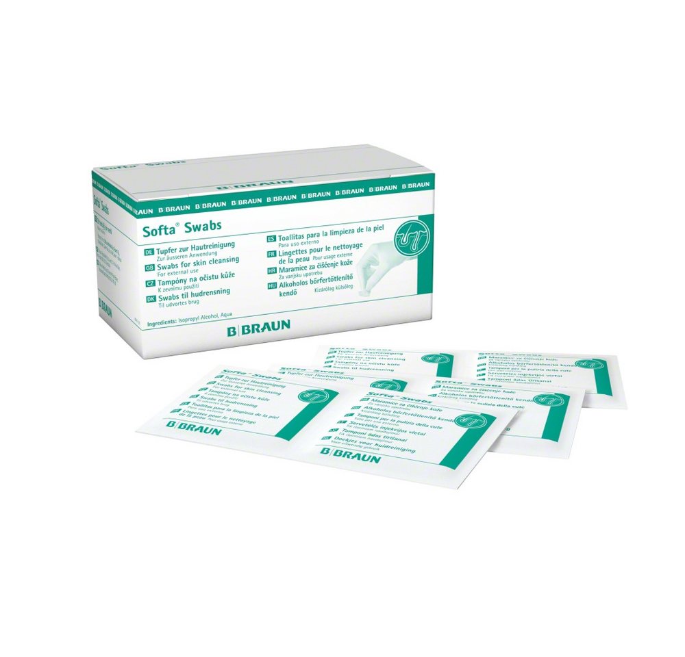 DocMed Softa Swabs - B.Braun Hand-Desinfektionsmittel (Hautreinigung, Desinfektionstupfer, [100-St. Hygienische Lösung Einmal-Alkoholtupfer, steril, sofort einsatzbereit)