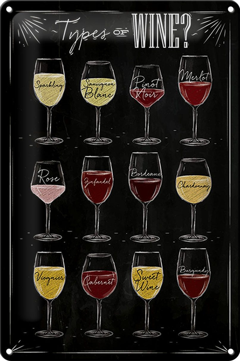 Hebold Metallschild Schild Blech -Made in Germany- Wein 20x30cm Types of wine Merlot Rose