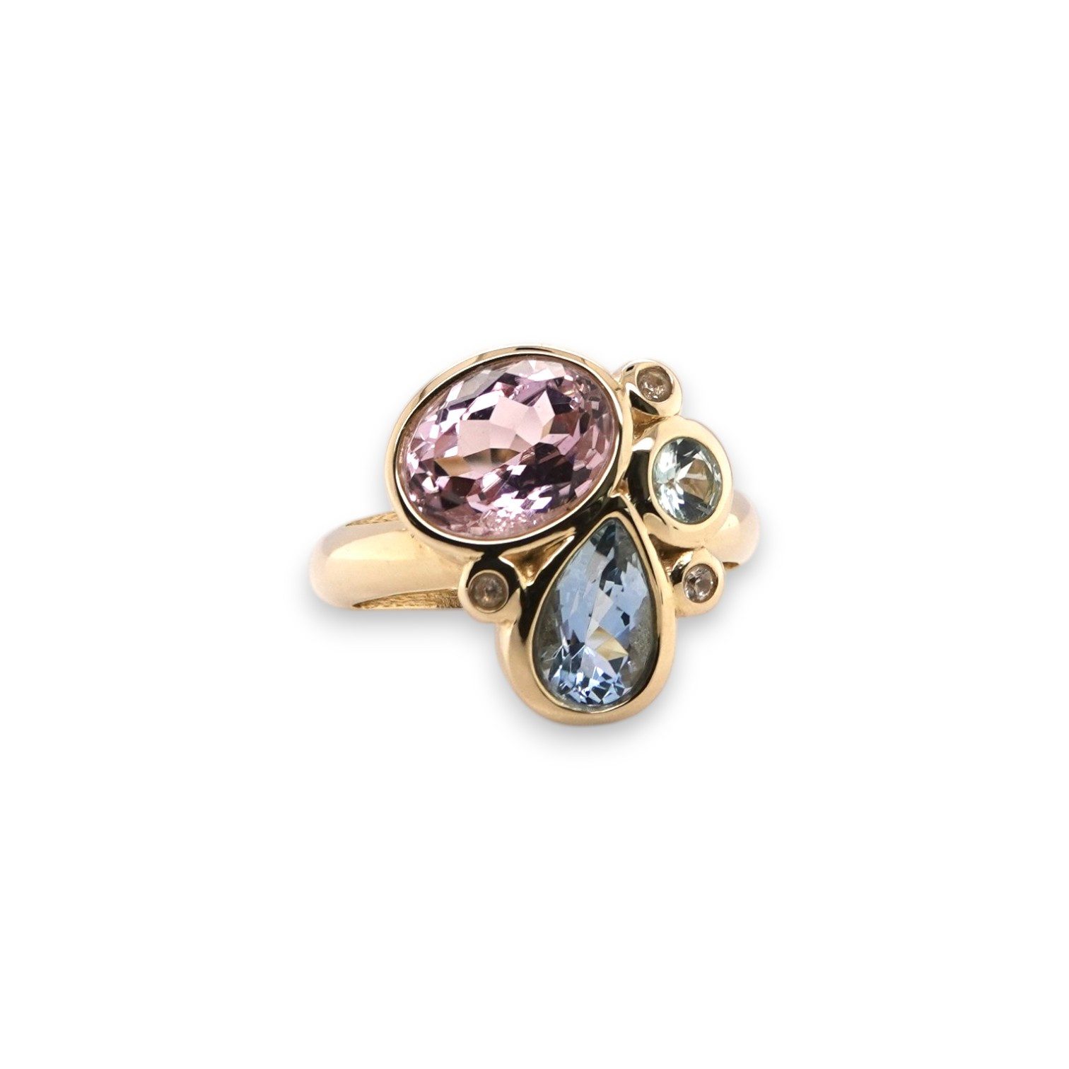 Sogni d'oro Goldring mit Paraiba-Turmalin, Santa Maria Aquamarin, Kunzit und Zirkonen, Gelbgold 585
