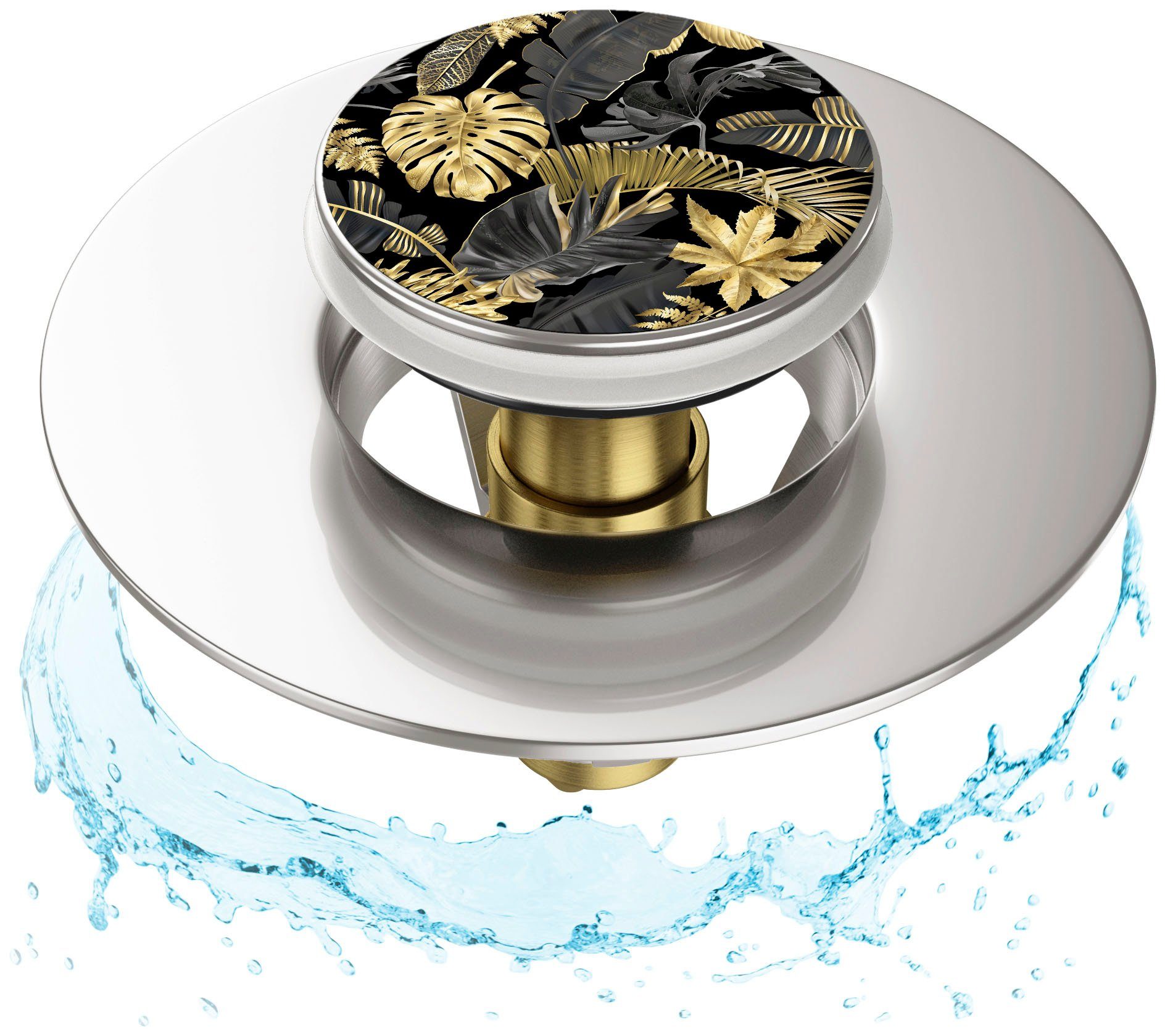 Sanilo Waschbeckenstöpsel Pop-Up Golden Leaves, Ø 6,2 cm, 100% ...