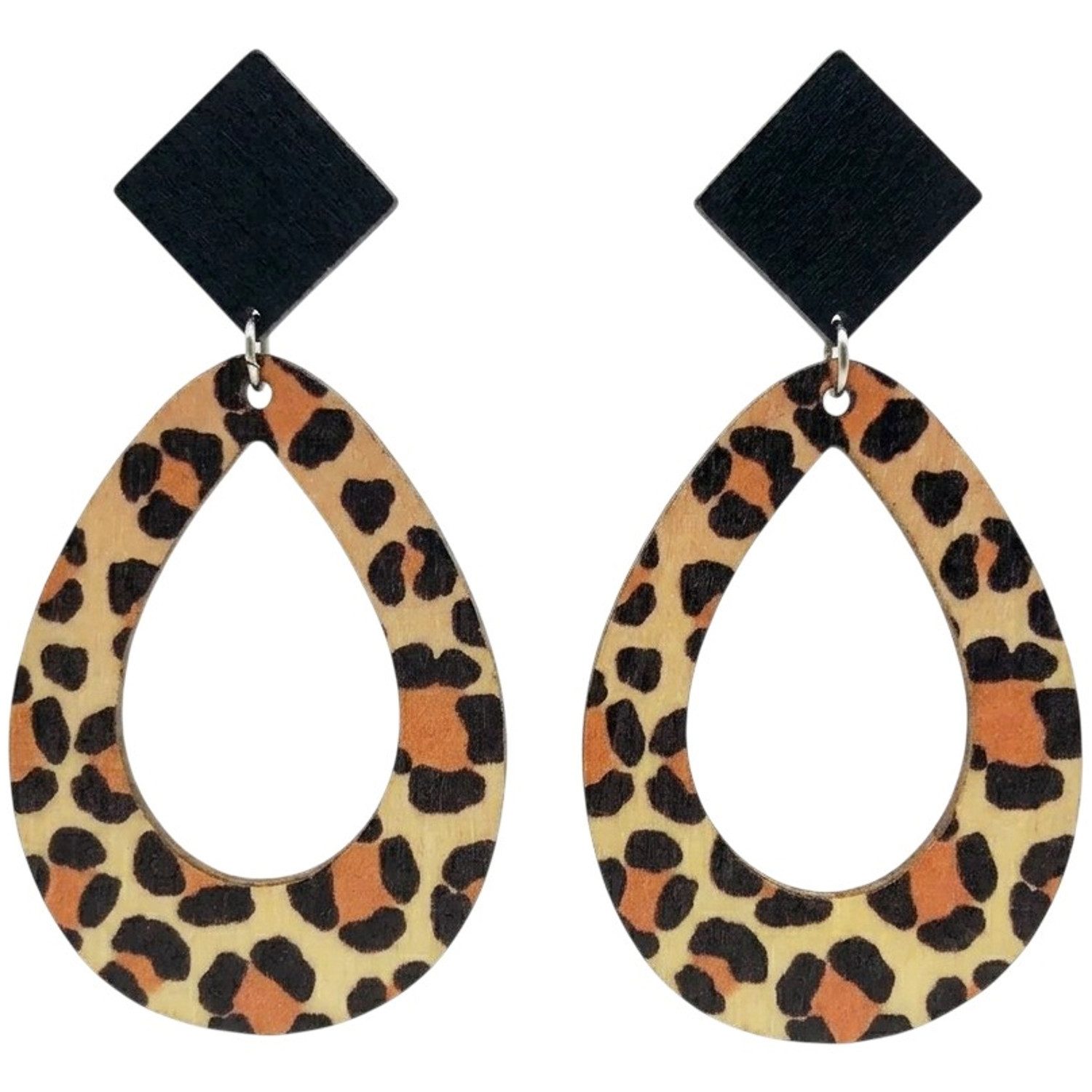 KARMA Paar Ohrhänger XL Damen Ohrringe Zebra od. Leo Weiß Braun (Statementohrringe, 2-tlg., Sommer Accessoire Statement-Ohrschmuck), 7,5 cm Holz modern Damenohrringe groß