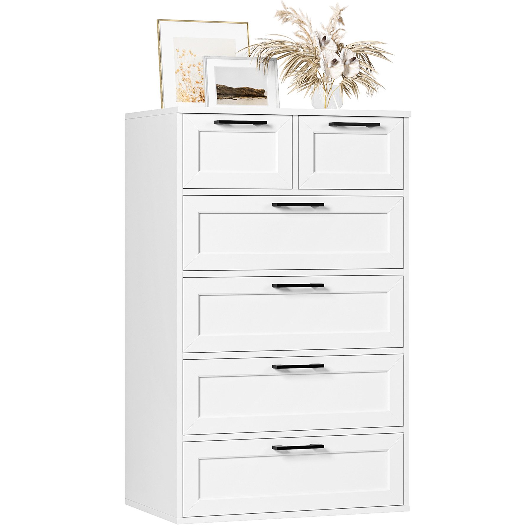 HOMECHO Kommode, Weiß Schlafzimmer Kommode mit 6 Schubladen Hoch Sideboard