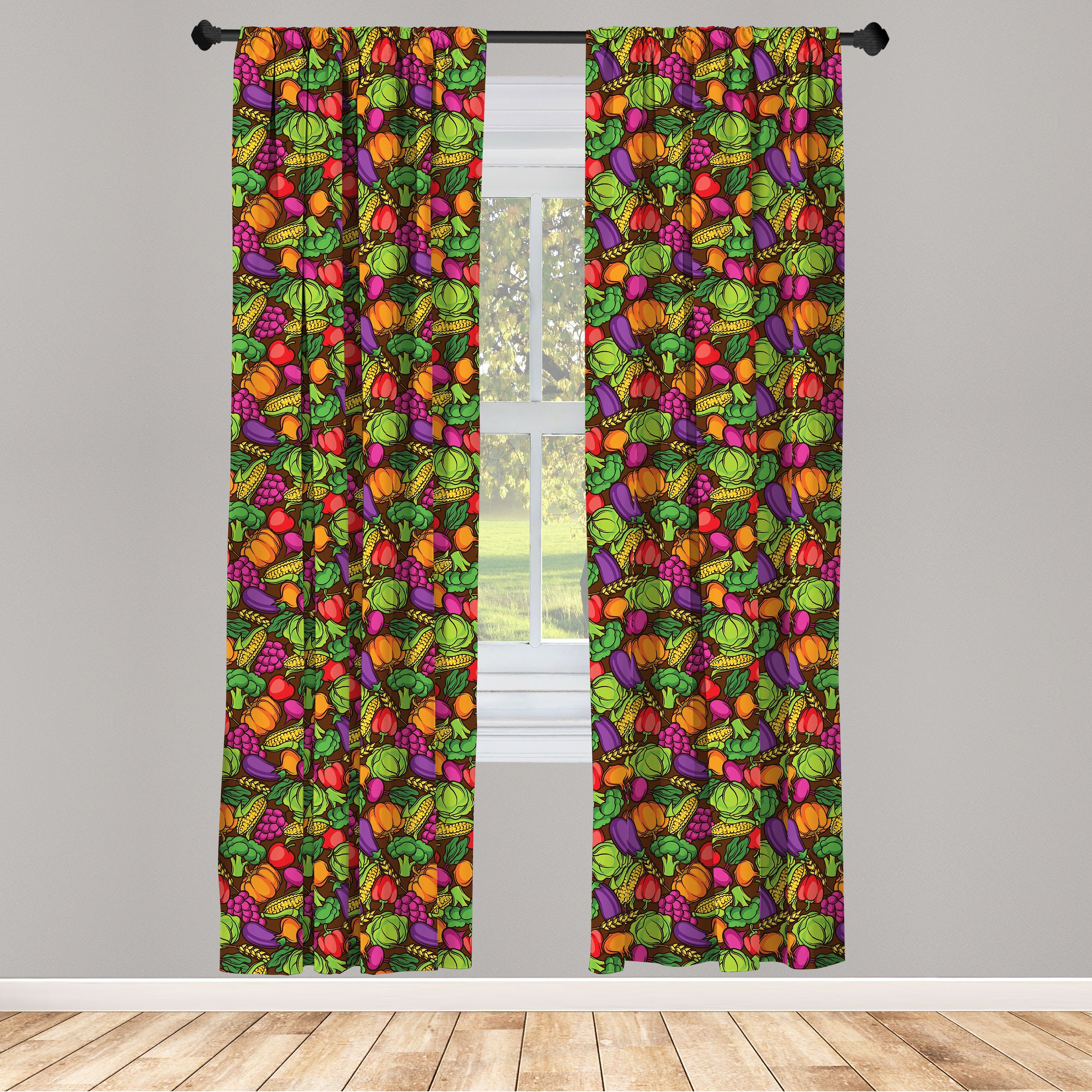 Gardine Vorhang für Wohnzimmer Schlafzimmer Dekor, Abakuhaus, Microfaser, Gemüse Cartoon saisonale Lebensmittel