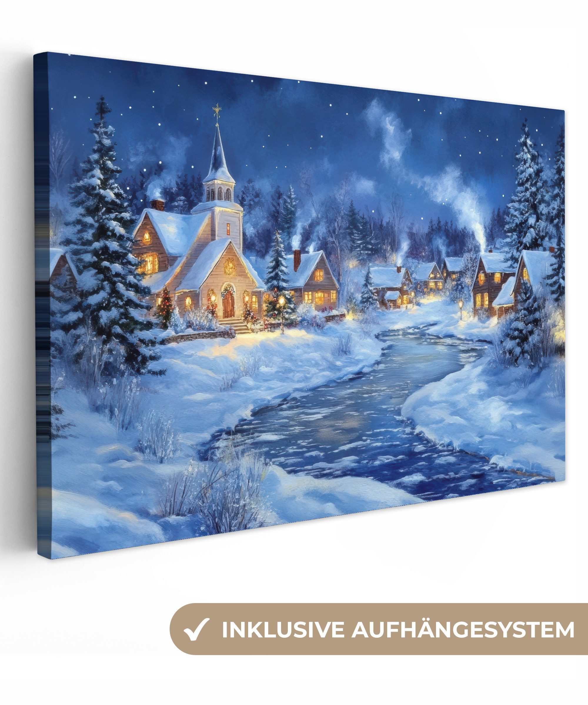 OneMillionCanvasses® Leinwandbild Winterabend - Weihnachtsdorf - Dunkelheit günstig online kaufen