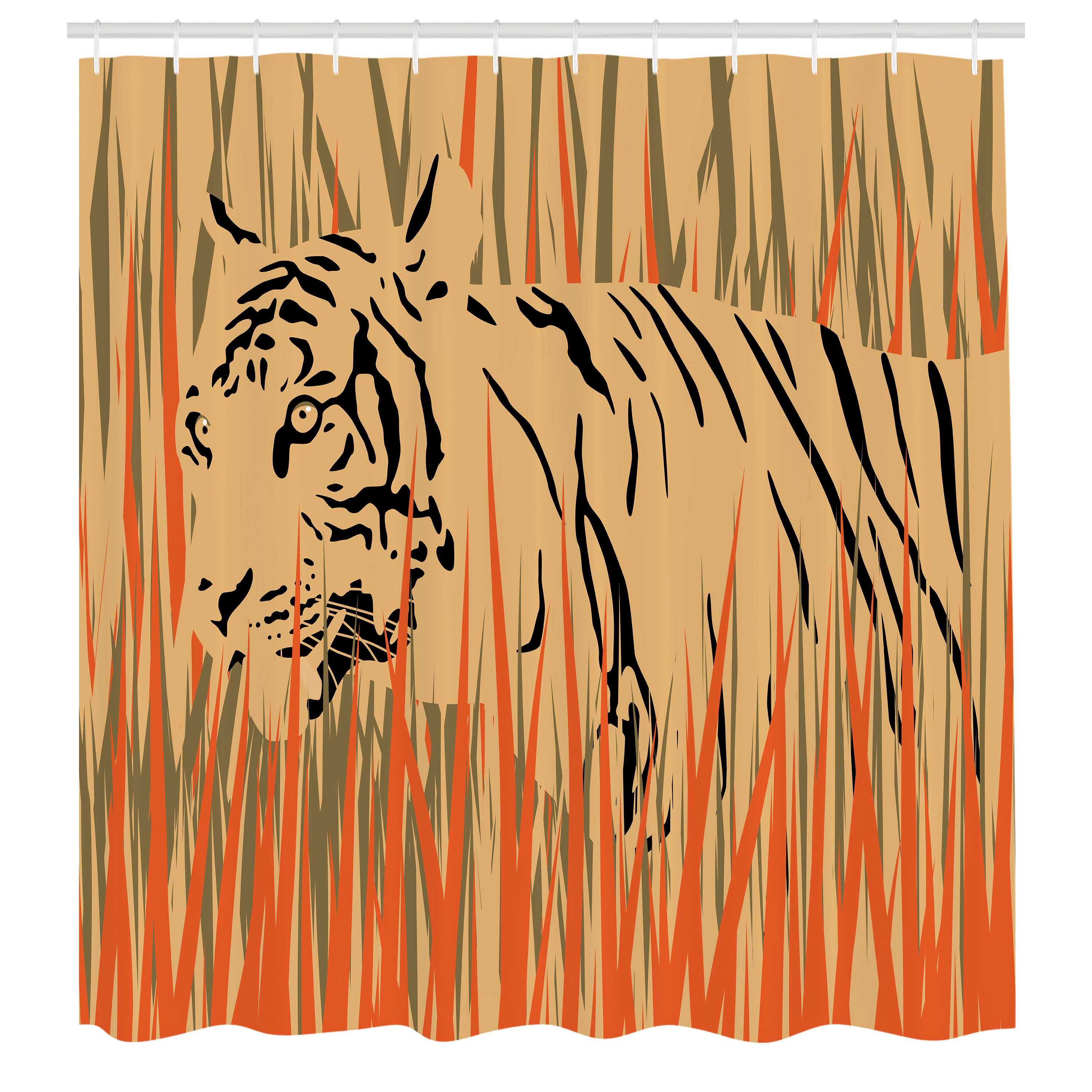 Abakuhaus Duschvorhang Moderner Digitaldruck mit 12 Haken auf Stoff Wasser Resistent Breite 175 cm, Höhe 180 cm, Tiger Tiger-Dschungel