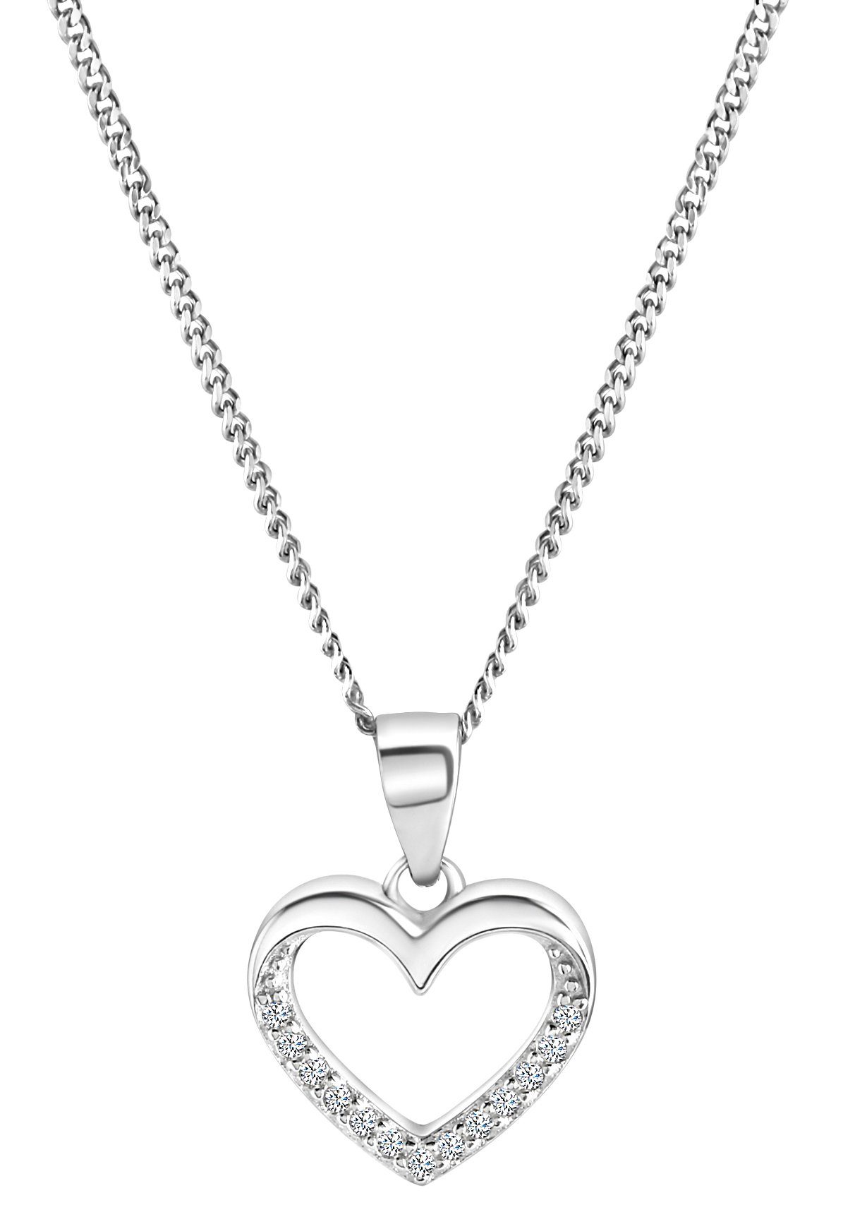 Firetti Kette mit Anhänger Schmuck Geschenk Silber 925 Halsschmuck Halskette Panzerkette Herz, mit Kristallstein (synth)