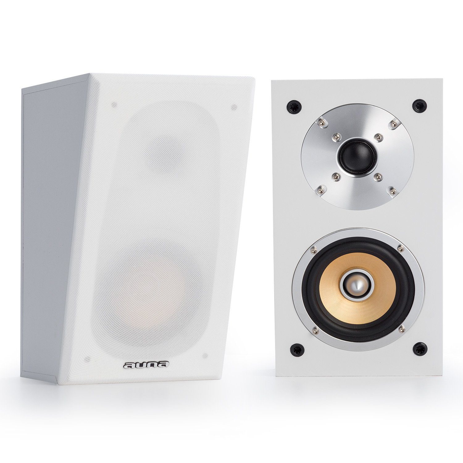 Auna Linie 501 Atmos SAT Lautsprecher (Schnell verbunden: rückseitiges Terminal für Einzelverdrahtung, 120 W, 120 W RMS Heimkino 2-Wege-Lautsprecher-System Hi Fi)