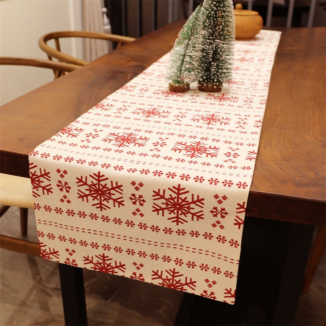 DÖRÖY Tischläufer Weihnachten Schneeflocke Leinwand druckenTabelle,festliche Tischläufer