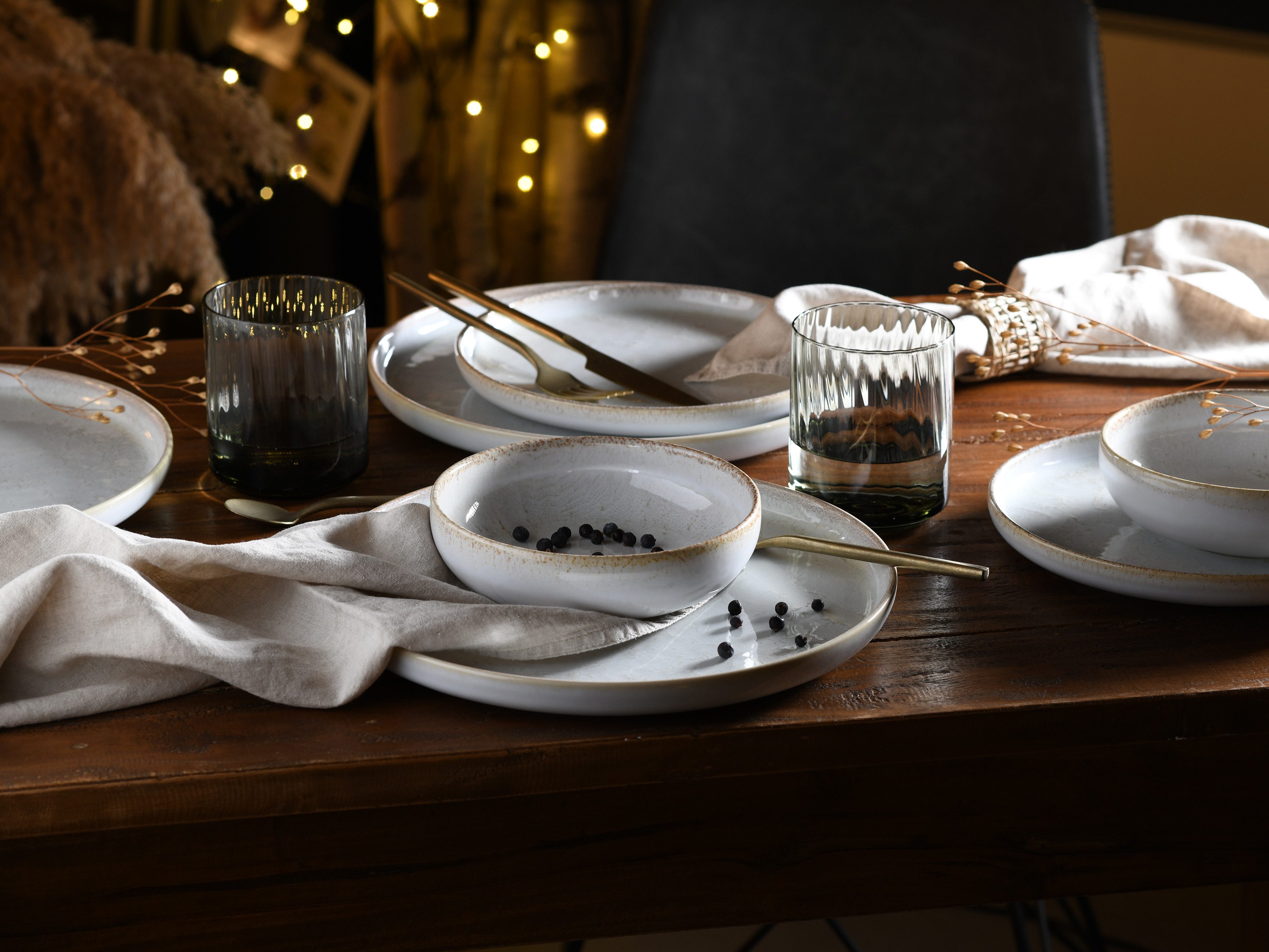 CreaTable Teller-Set Uno Vintage Offwhite, Teller Set 12-tlg (12-tlg), 4 Personen, Steinzeug, Shabby Look, Vintage Style