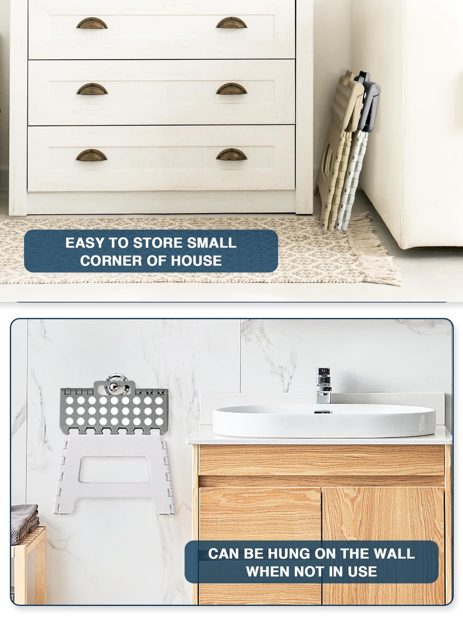 House Day Tritthocker klappbar, faltbarer Tritthocker in verschiedenen Höhen, Tragbarer Klapphocker, bis ca.136kg belastbar, Antirutschnoppen