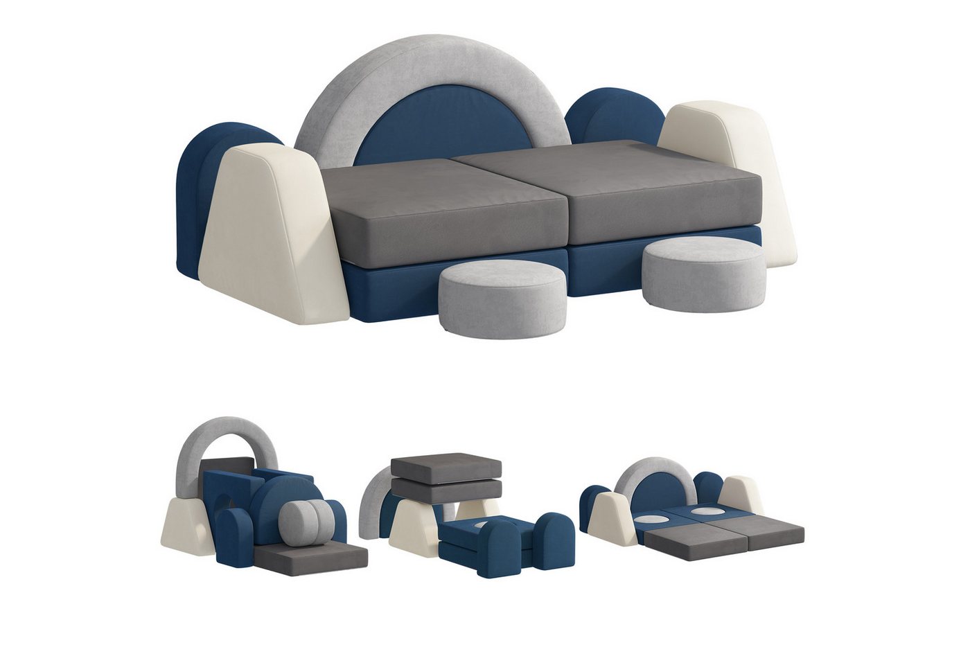 radelldar Kindersofa Modulare, 7 Teile/ 12 Teile aus Schaumstoff für Kinder, wasserdicht, 12 Teile, 7 Teile Blau/Beige, 12 Teile Grau/Beige/Blau/Rosa/