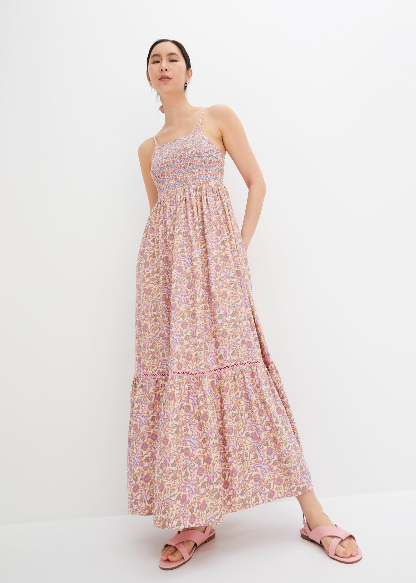 bonprix Maxikleid gemustert, aus Viskose, Regular Fit, ärmellos