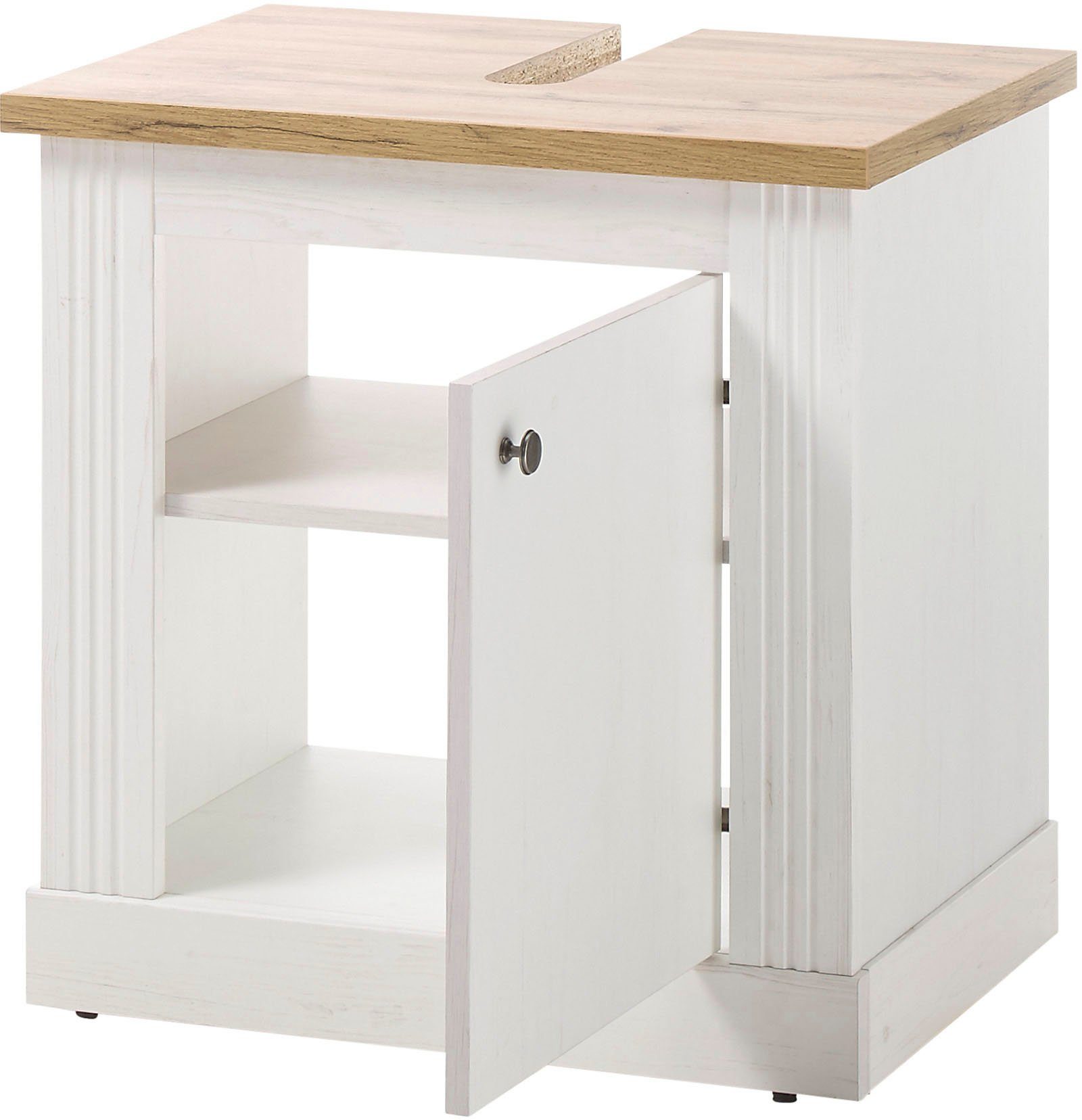 OTTO home Waschbeckenunterschrank WESTMINSTER, Waschtisch im Landhausstil, Badschrank mit Metallgriffen in 2 Farben verfügbar, mit Stauraum hinter Drehtür – Bild 4 von 5
