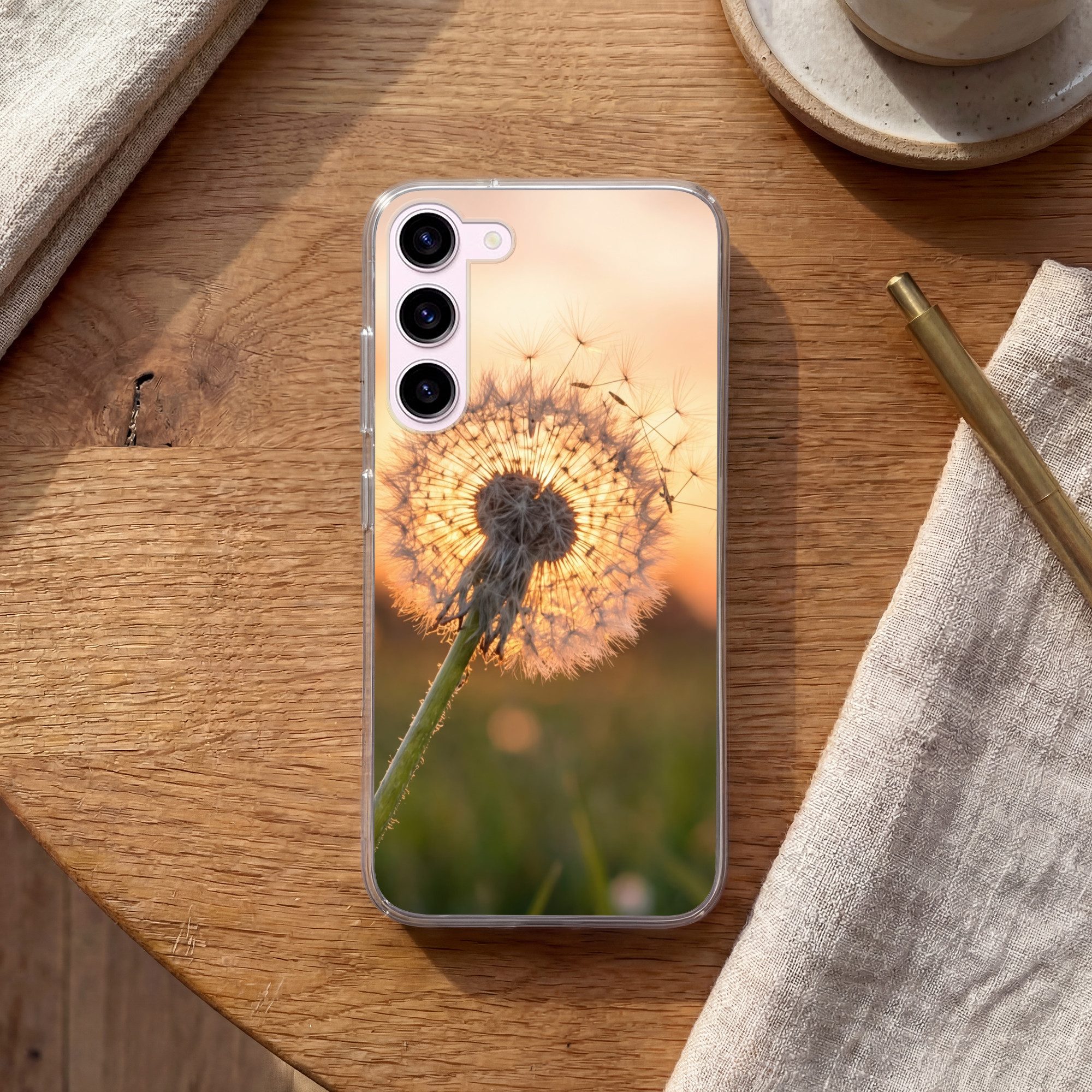 MuchoWow Handyhülle für Samsung Galaxy S23 Löwenzahn - Sonnenuntergang - Feld, Phone Case, Silikon, Schutzhülle Dünn