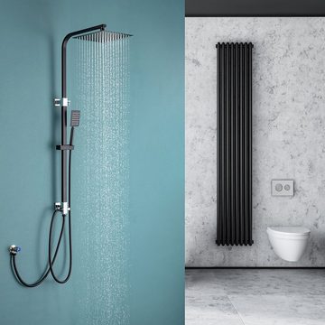 Auralum Duschsystem Duschset mit 38 ° C Duschthermostat Regendusche Kopfbrause Schwarz, mit Kopfbrause Handbrause für Bad