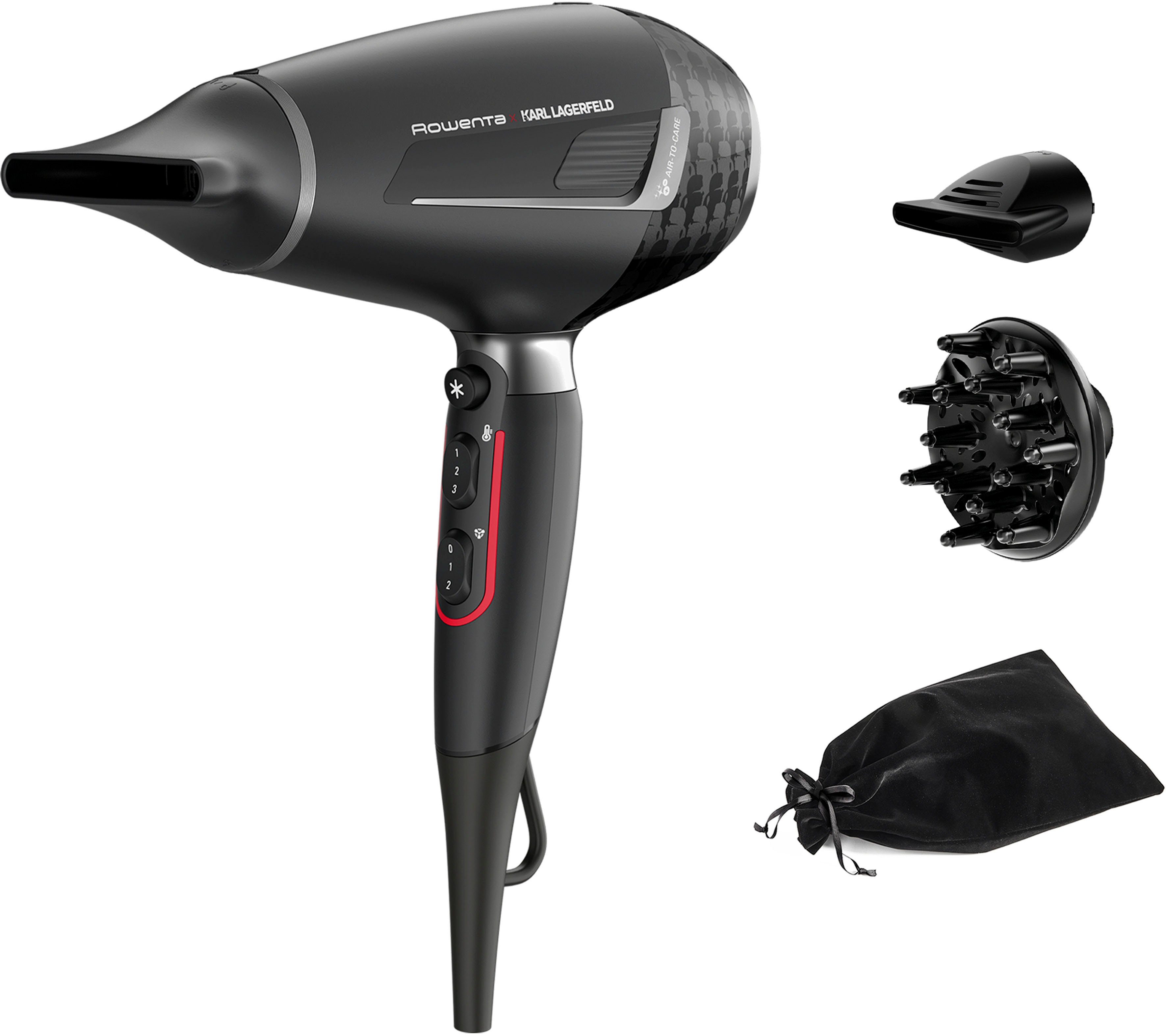 Rowenta Haartrockner Rowenta x Karl Lagerfeld CV888L K/Pro Stylist Haartrockner, 2200 W, 2200W, Pro AC-Motor, Ionen, Glanz-Booster, Kaltluft, Düsen, Diffusor