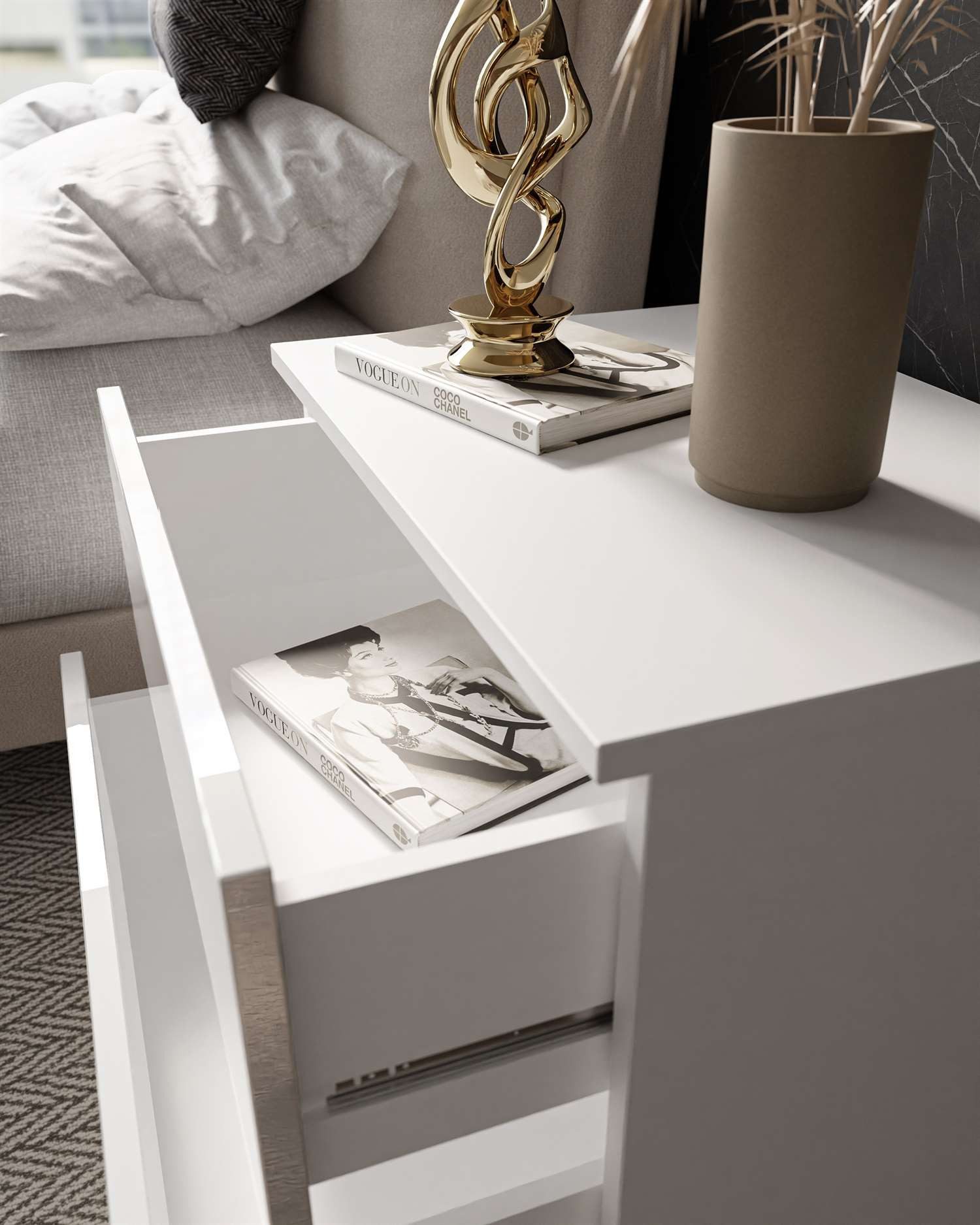 Lookway Nachttisch LINA mit Push-Open System Hochglanz LED, 55x50x37 cm – Bild 3 von 4