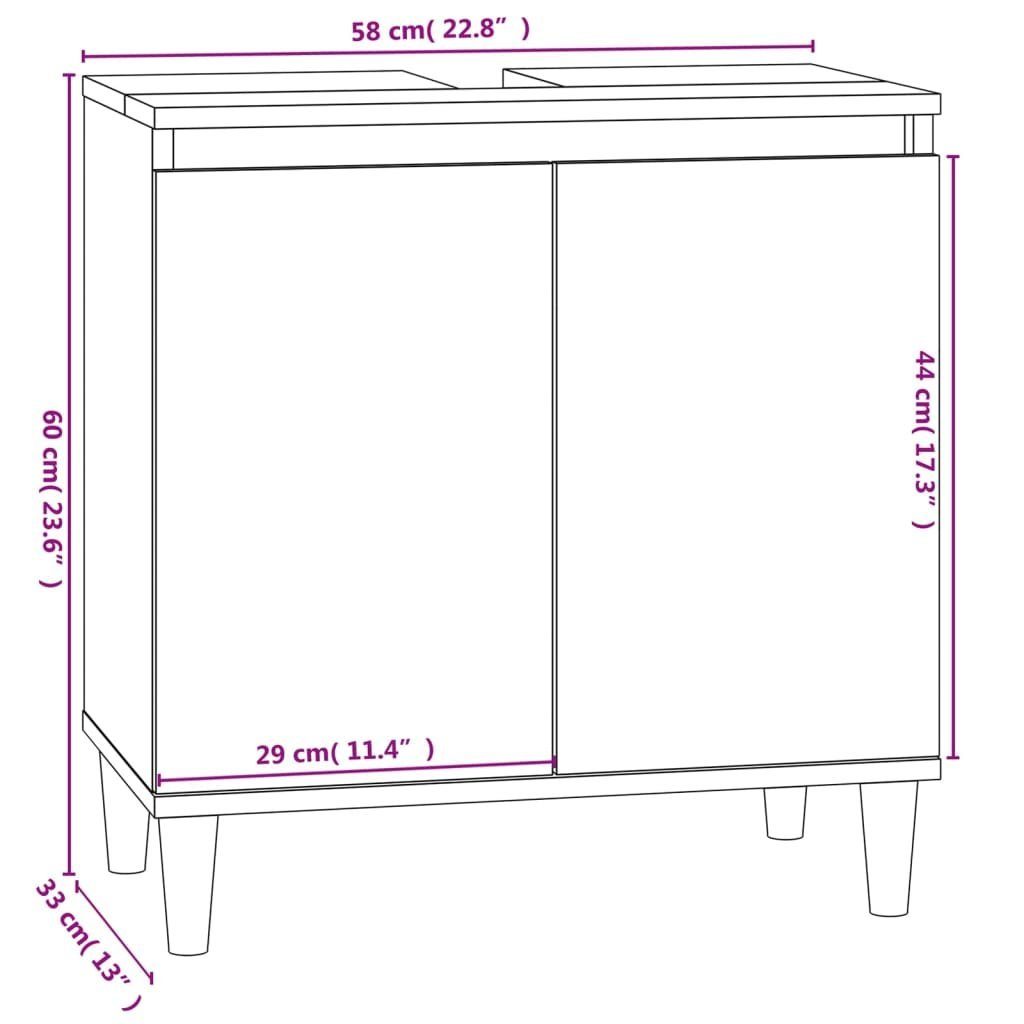 vidaXL 58x33x60 Schwarz cm Badezimmerspiegelschrank (1-St) Holzwerkstoff Waschbeckenunterschrank