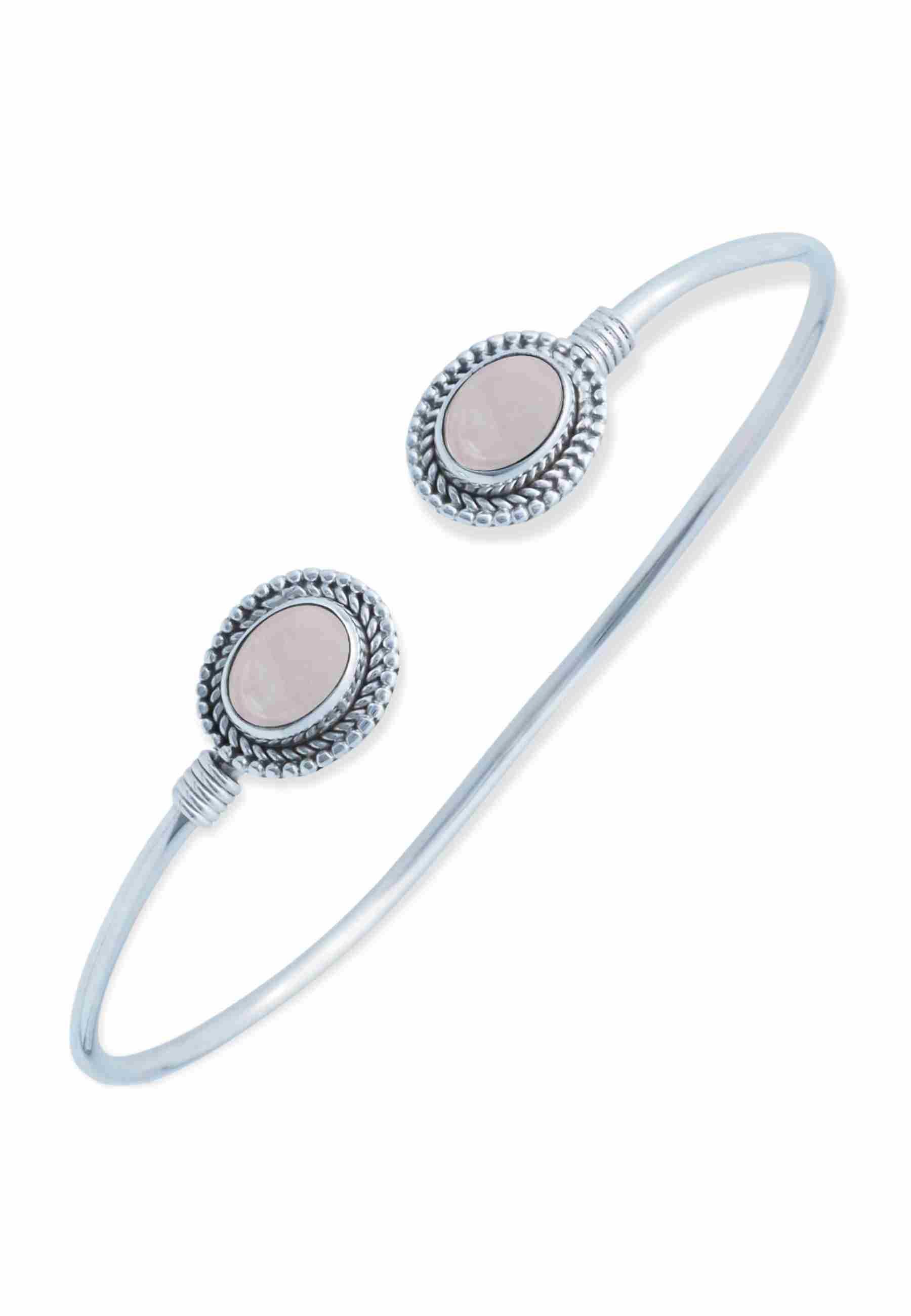 mantraroma Silberarmband RANNEKORU aus 925 Silber mit Rosenquarz (Armschmuck im Schmuckbeutel), 925 Sterling Silber Armschmuck für Damen
