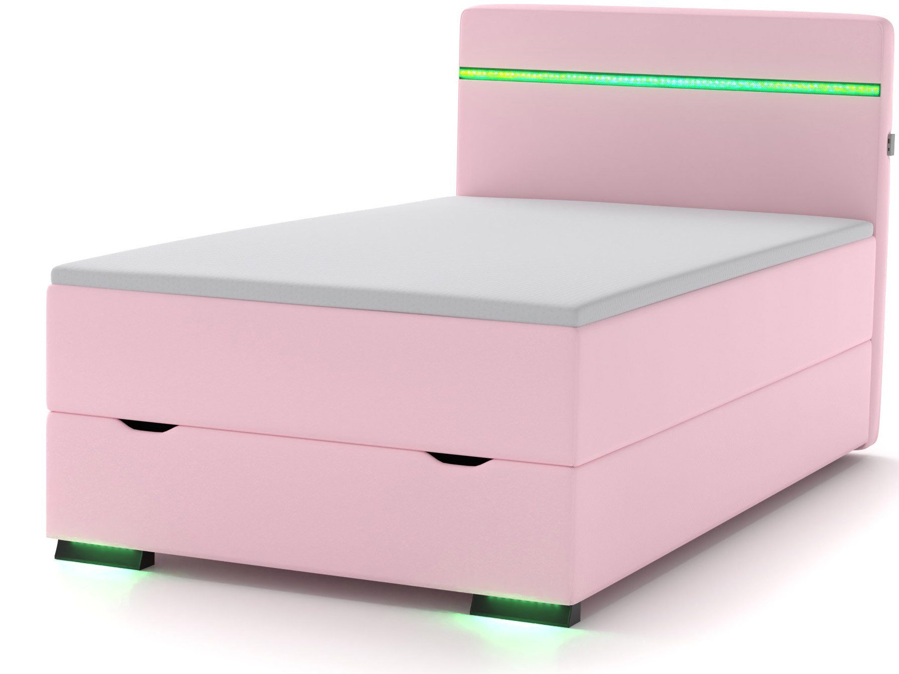 Bettkasten, USB-Anschluss Ontario, mit LED-Beleuchtung, Boxspringbett 2x wonello und Topper