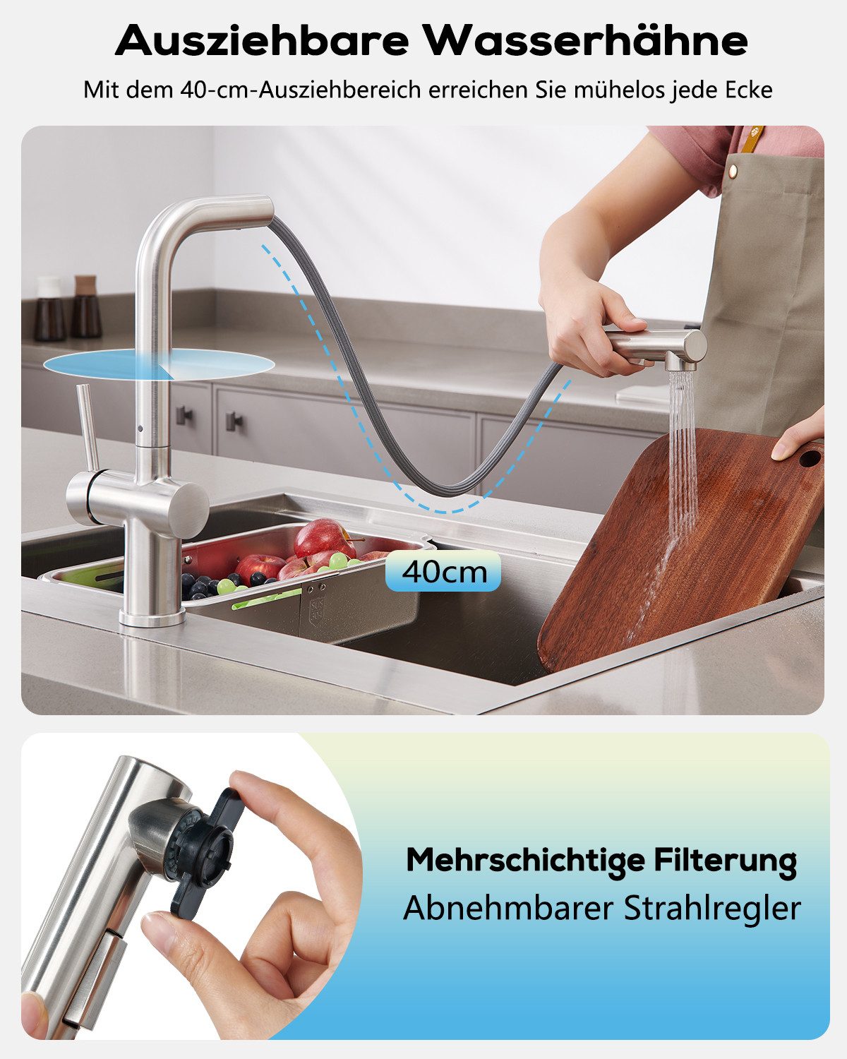 WOOHSE Spültischarmatur Hochdruck Wasserhahn Küche Ausziehbar günstig online kaufen