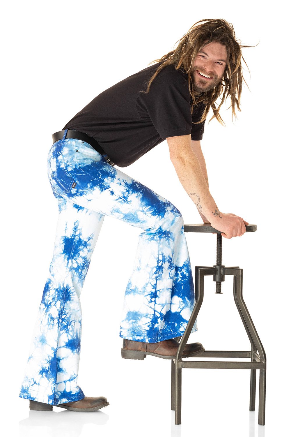 Comycom Schlaghose Herren Batik blau weiß