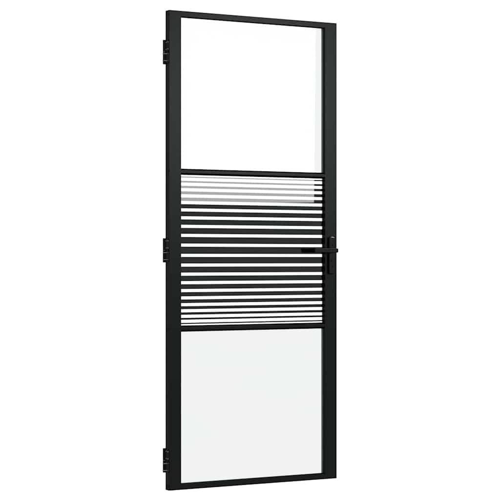 vidaXL Haustür Glastür Gestreift Schwarz 83 x 3,5 x 201,5 cm Aluminium (1-St)