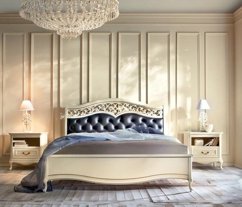 Schlafzimmer-Set Klassisches Bett mit 2 Nachttischen aus Holz, 3-teiliges Set