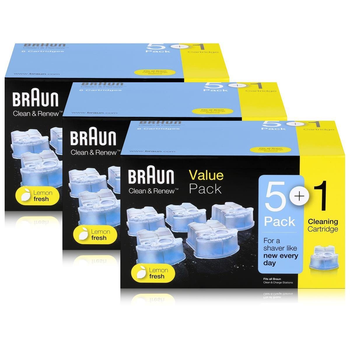 Braun Braun Series Ersatzkartuschen (3er Reinigungsflüssigkeit CCR Reinigungslösung 5+1 mit Elektrorasierer