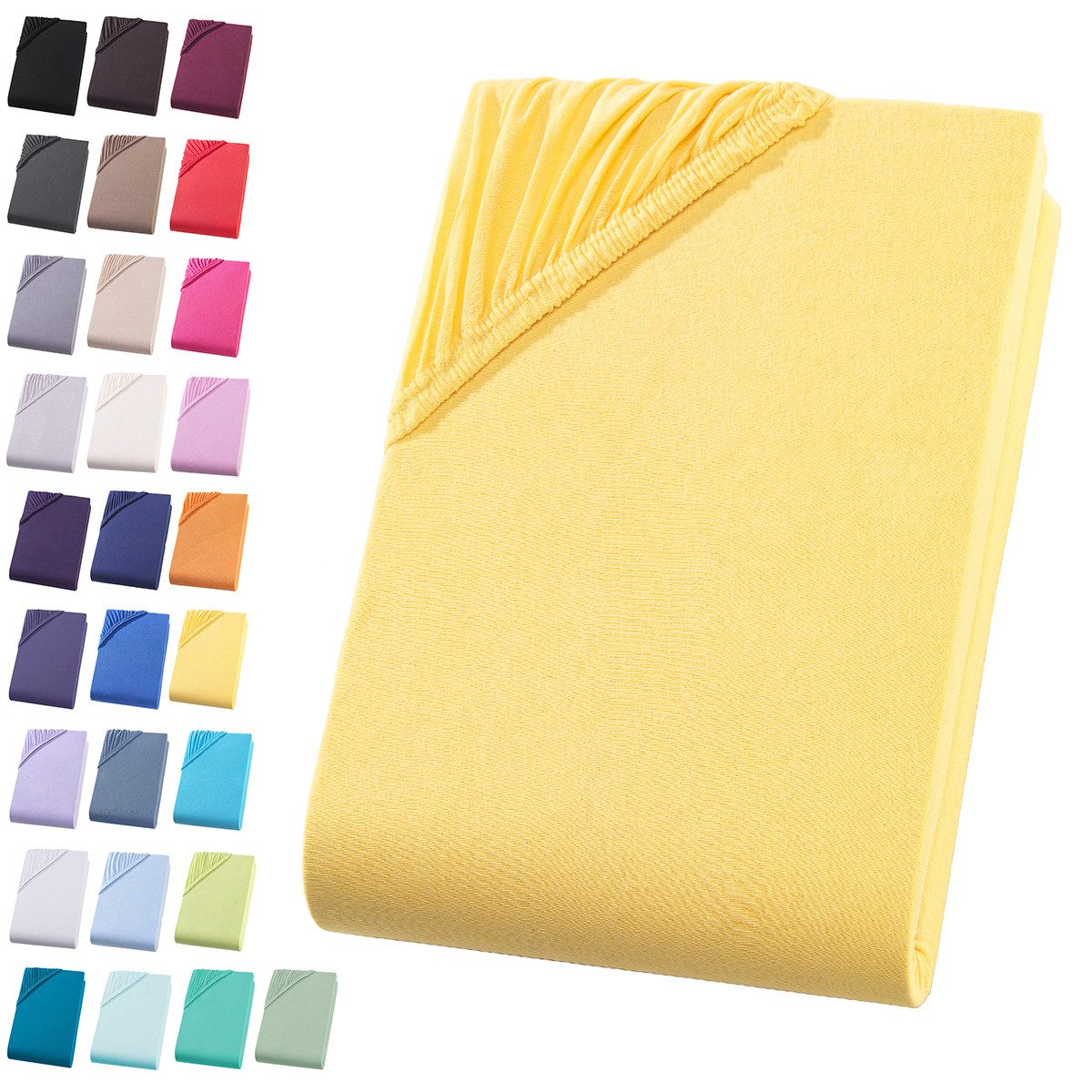 Visaggio Spannbettlaken Jersey aus 100% Baumwolle Spannbetttuch Bettlaken, Jersey, Gummizug: rundum, Spannbettlaken, für Matratzenhöhen bis 22 cm, Steghöhe 30 cm