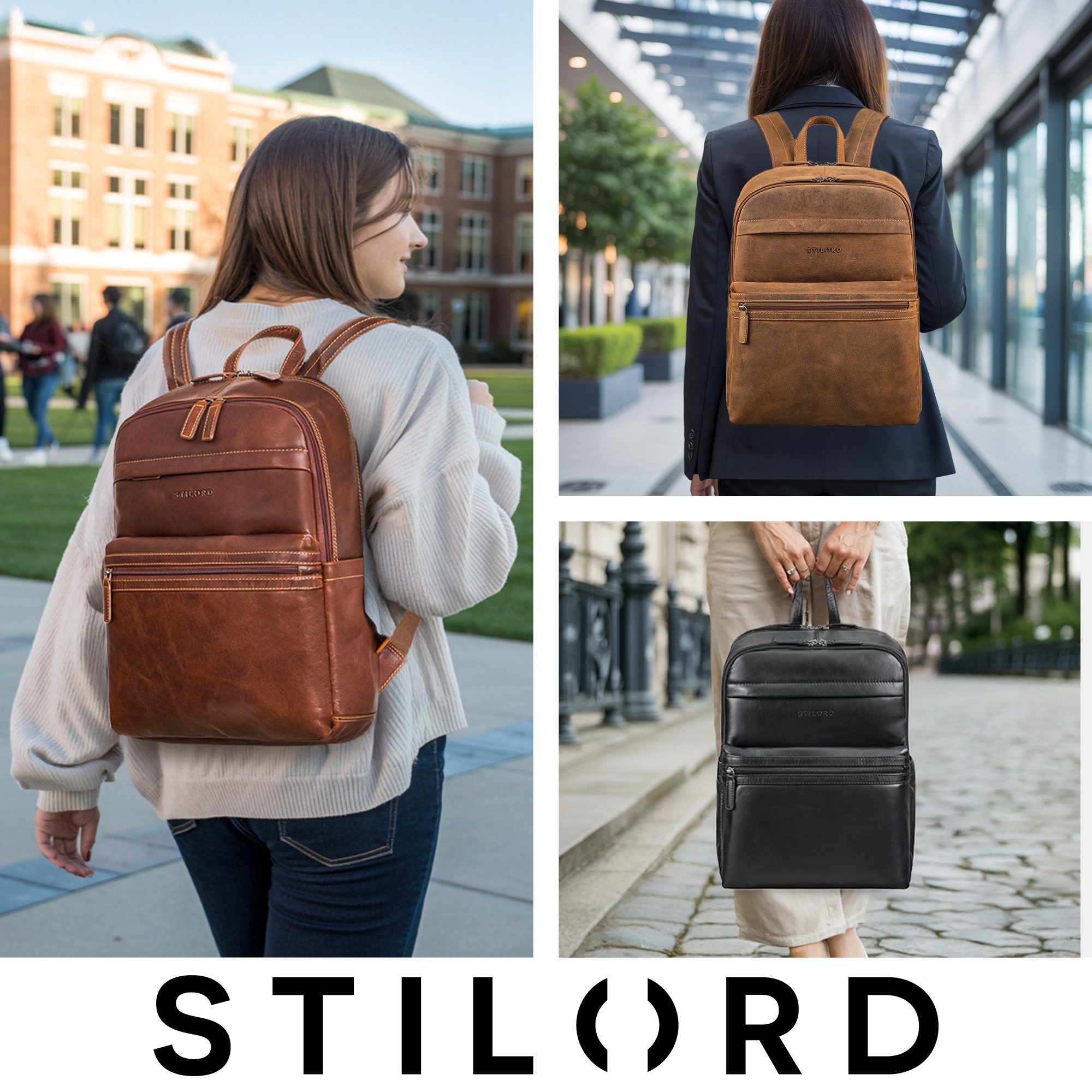 STILORD Notebookrucksack "Gunnar" Großer Echtleder Business Rucksack 15.6 Zoll für Damen