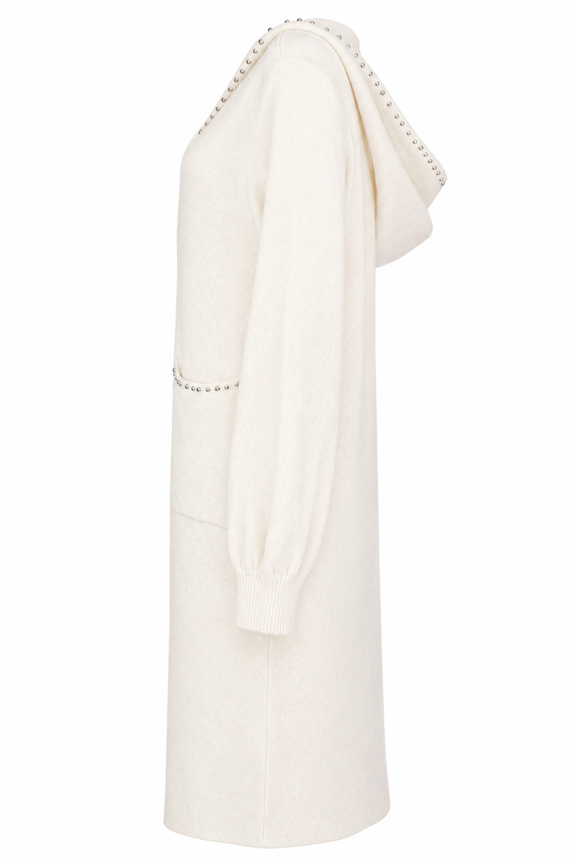 dy_mode Longstrickjacke Damen Strickmantel Langer Cardigan Strickjacke Strickcardigan Kapuze in Unifarbe, mit Kapuze und Ziernieten – Bild 2 von 5